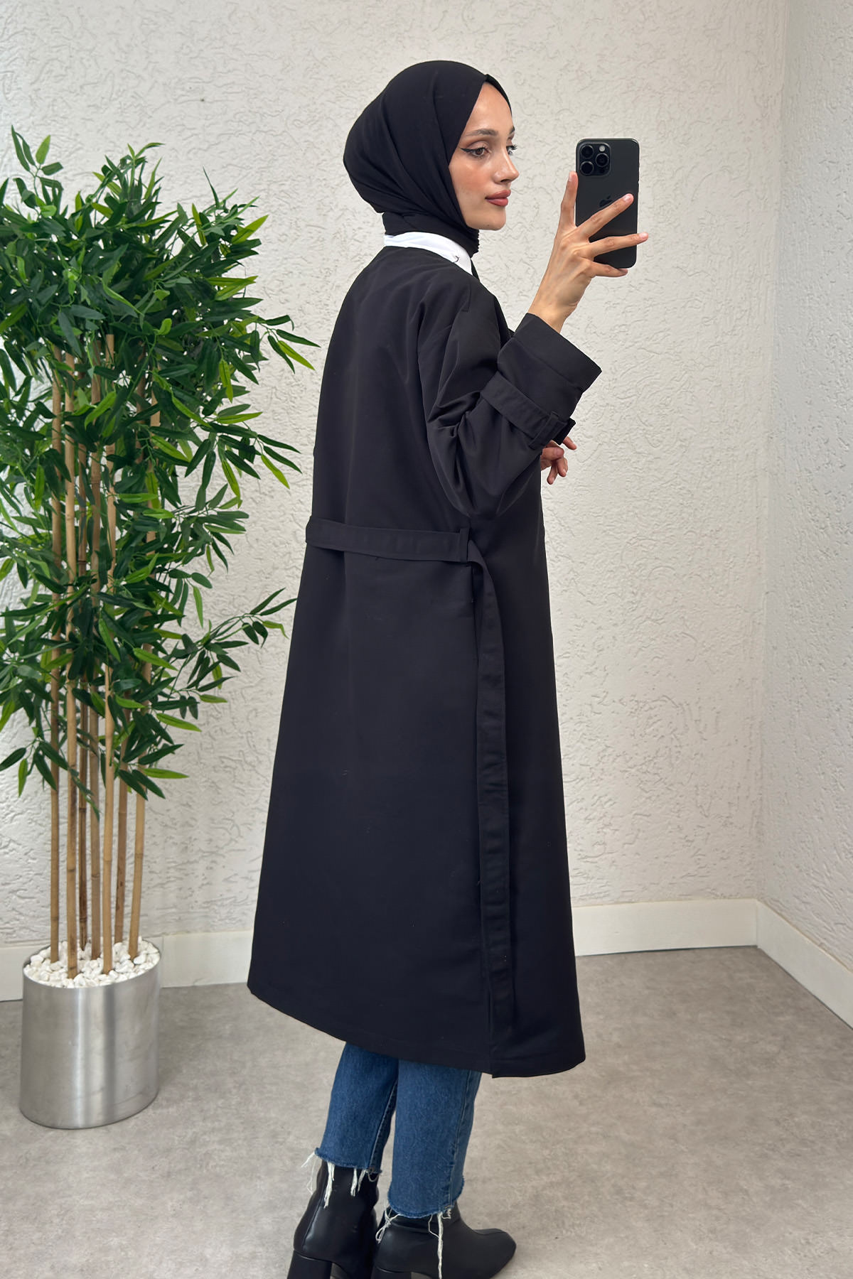 V Yaka Trençkot 0011 - SİYAH |  