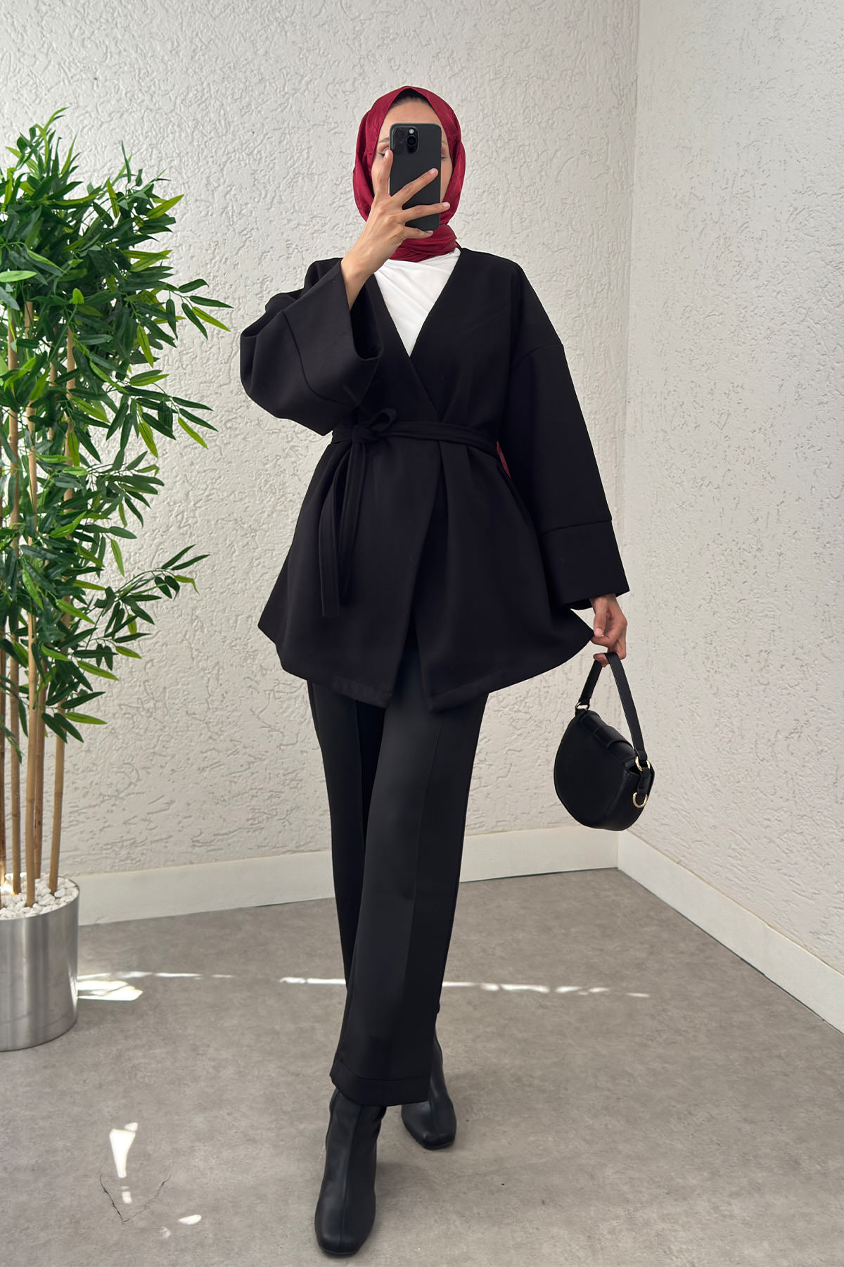 V Yaka Kaşe Kaban 0013 - SİYAH |  