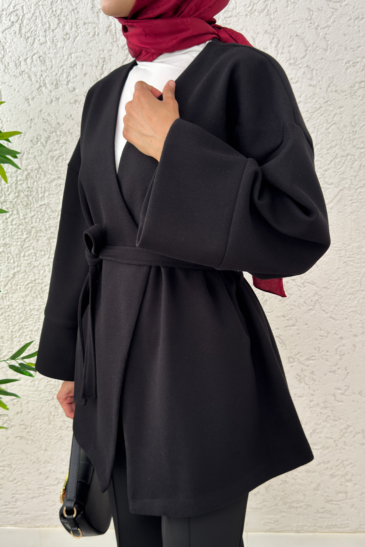 V Yaka Kaşe Kaban 0013 - SİYAH |  