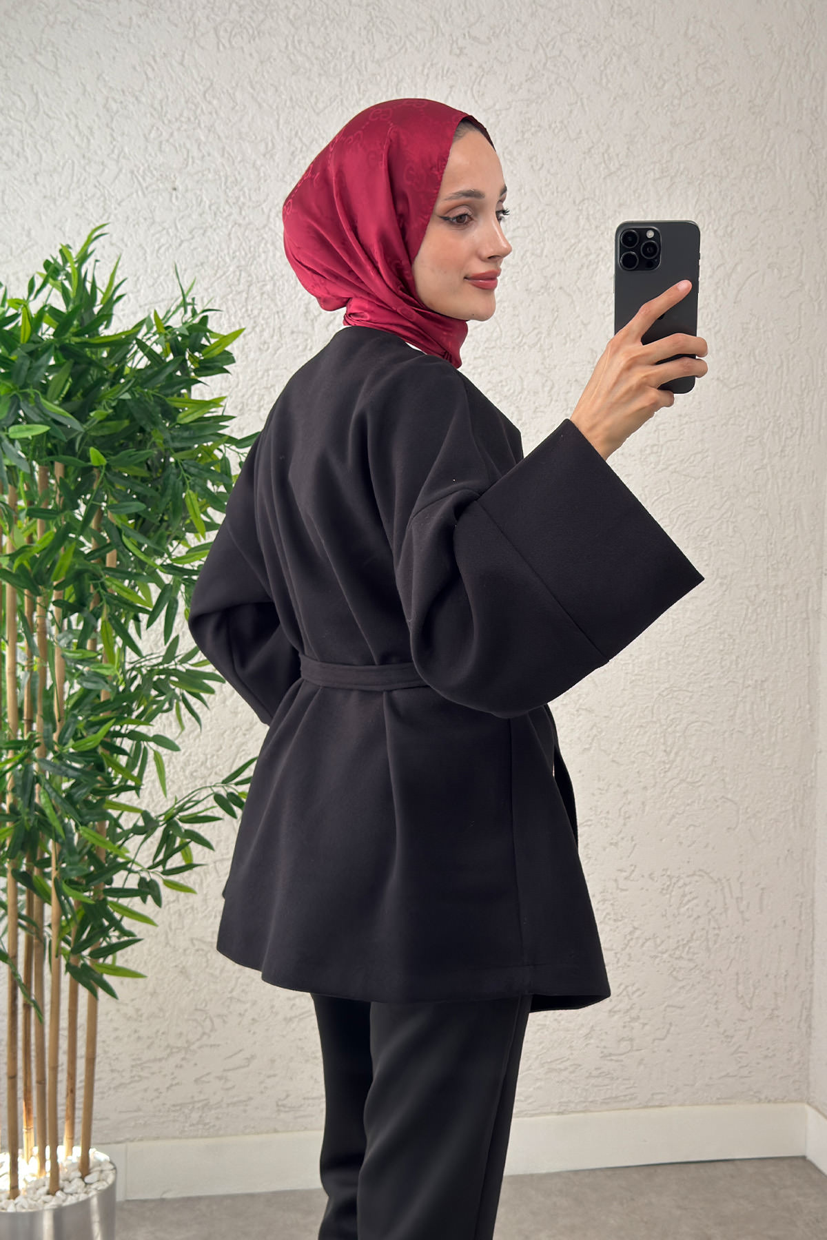 V Yaka Kaşe Kaban 0013 - SİYAH |  