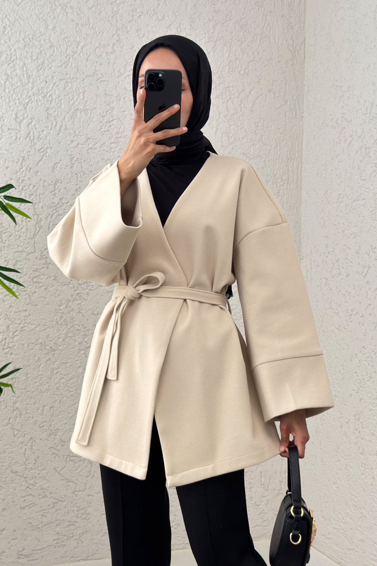 V Yaka Kaşe Kaban 0013 - EKRU |  