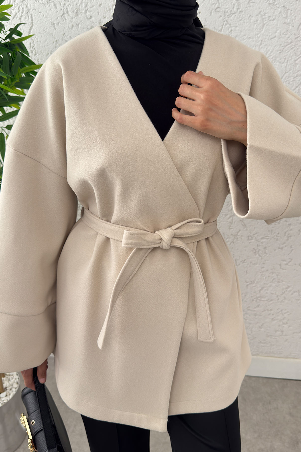 V Yaka Kaşe Kaban 0013 - EKRU |  