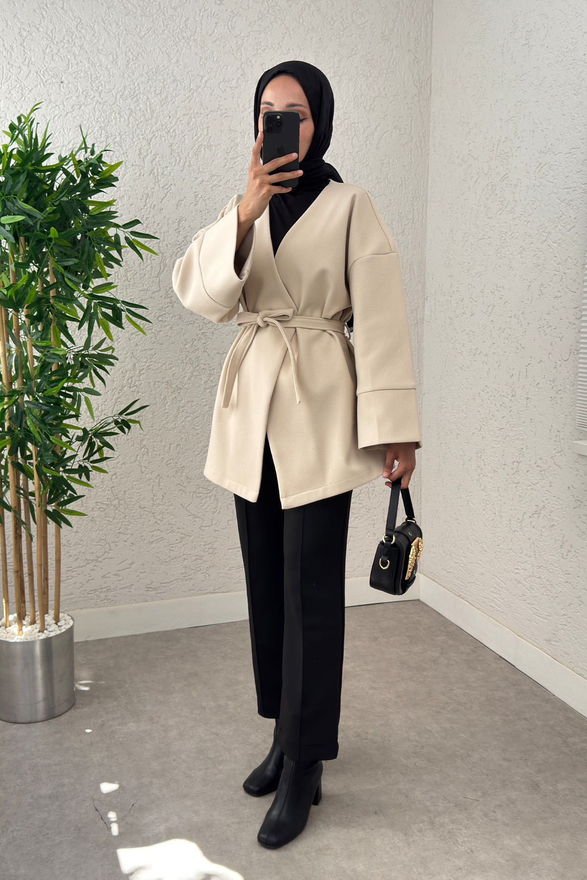 V Yaka Kaşe Kaban 0013 - EKRU |  