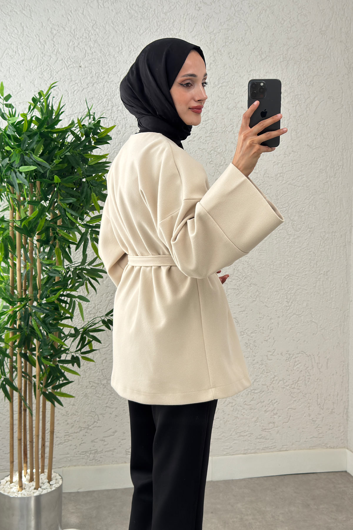 V Yaka Kaşe Kaban 0013 - EKRU |  