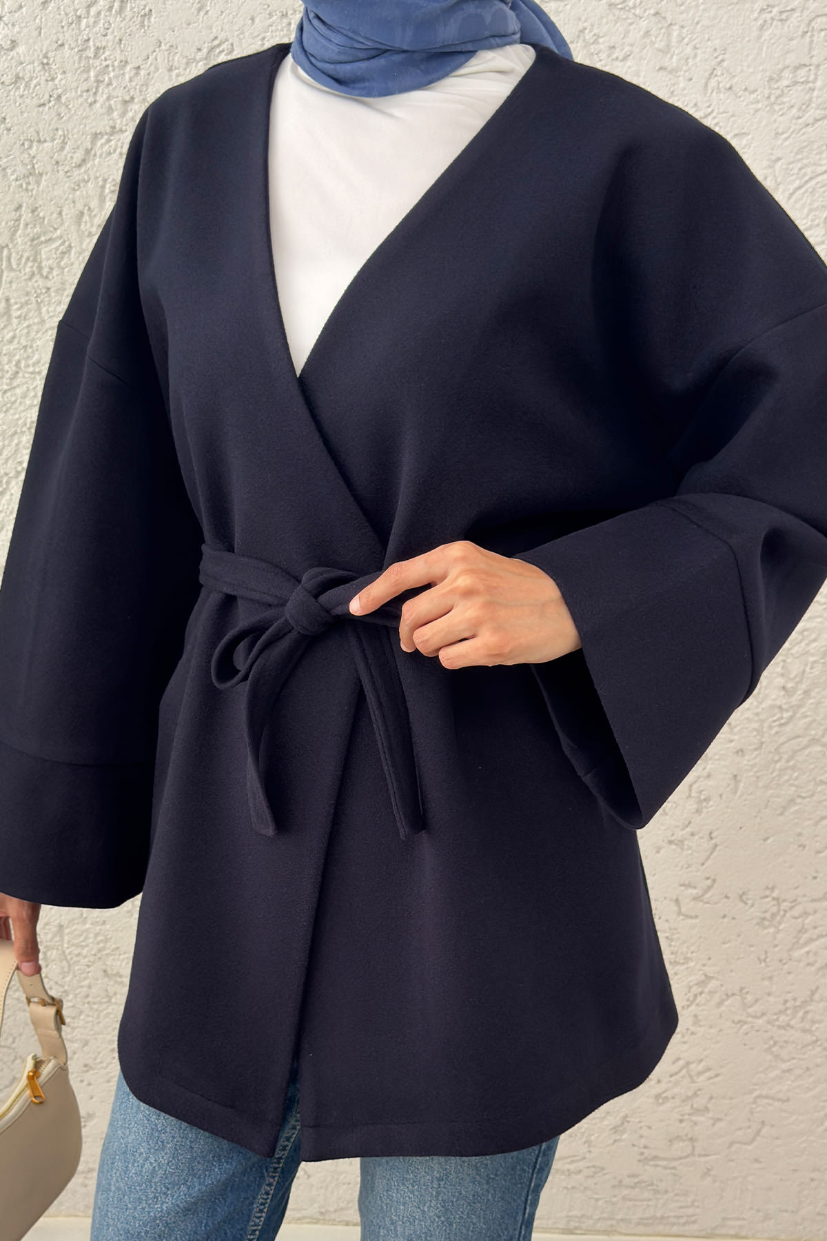 V Yaka Kaşe Kaban 0013 - LACİVERT |  