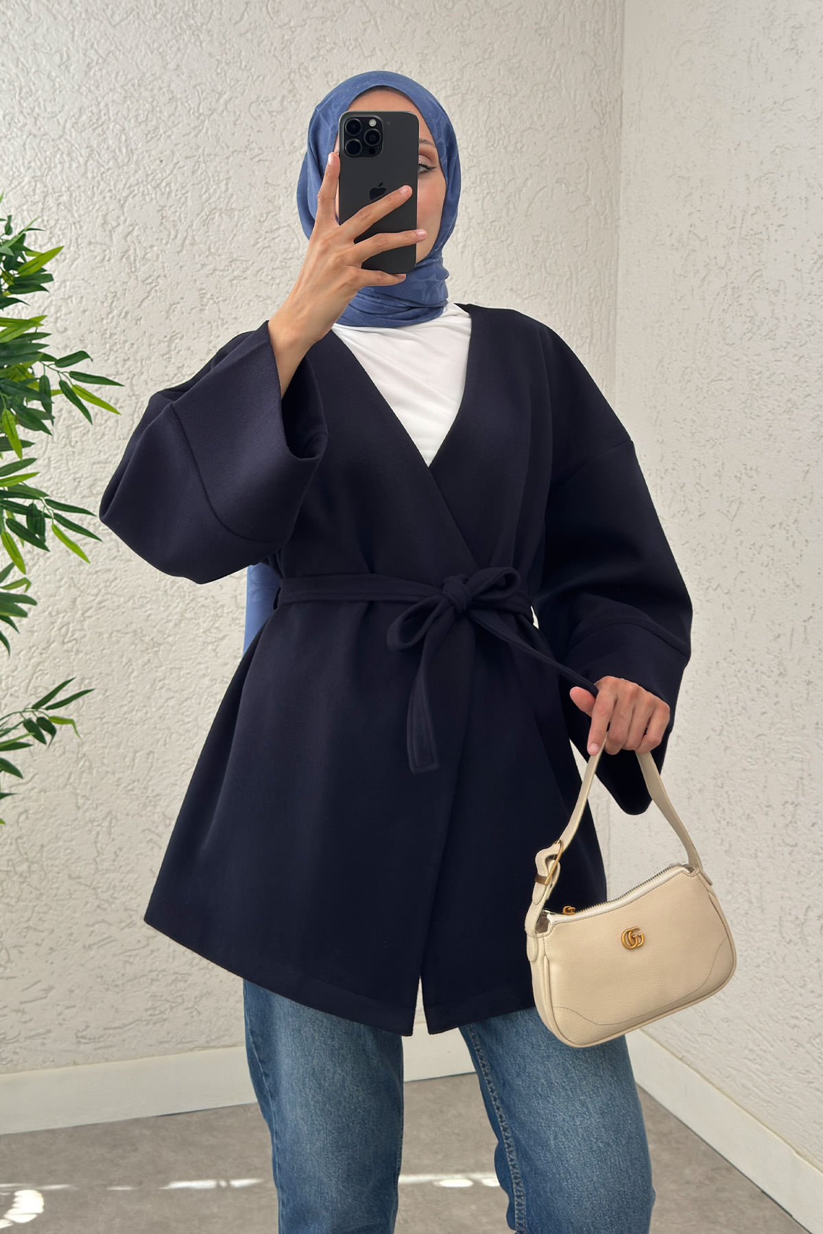 V Yaka Kaşe Kaban 0013 - LACİVERT |  