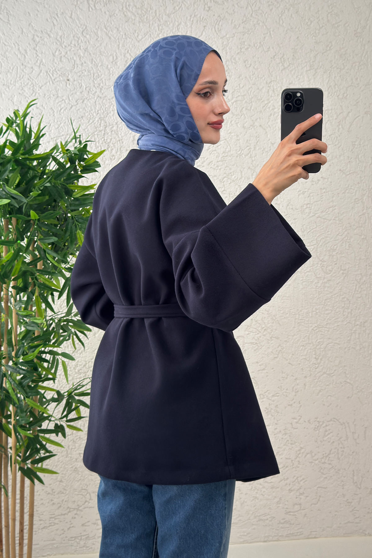 V Yaka Kaşe Kaban 0013 - LACİVERT |  