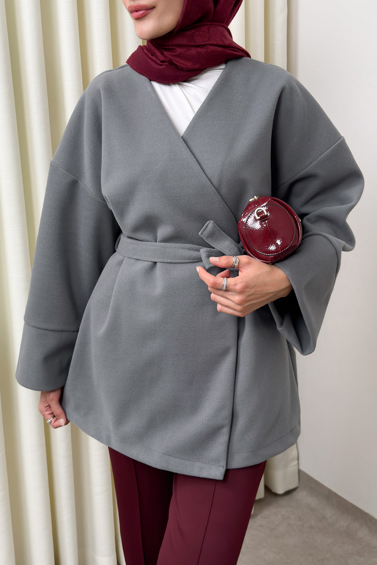 V Yaka Kaşe Kaban 0013 - GRİ |  