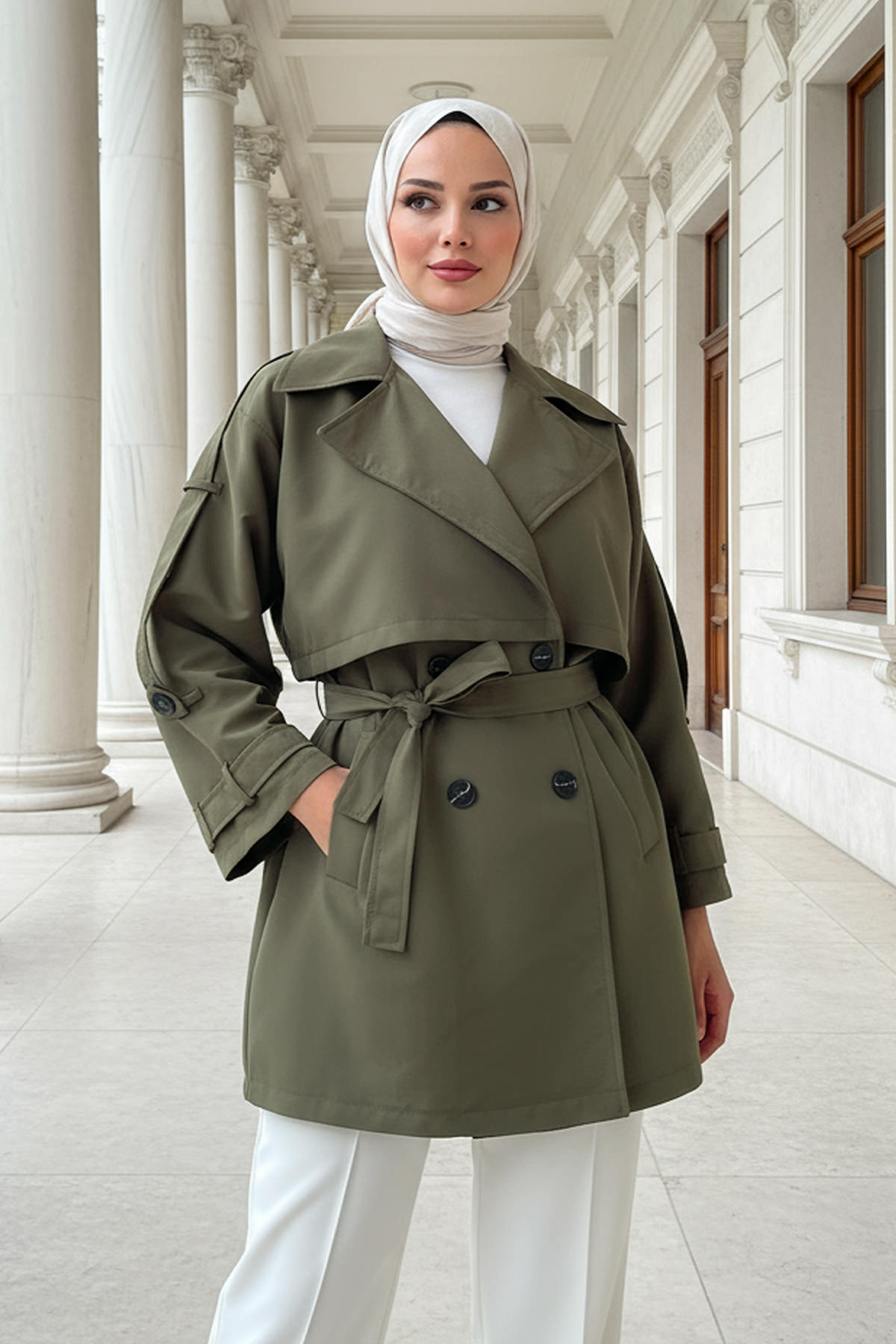 Kol Apoletli Trençkot 0014 - HAKİ |  