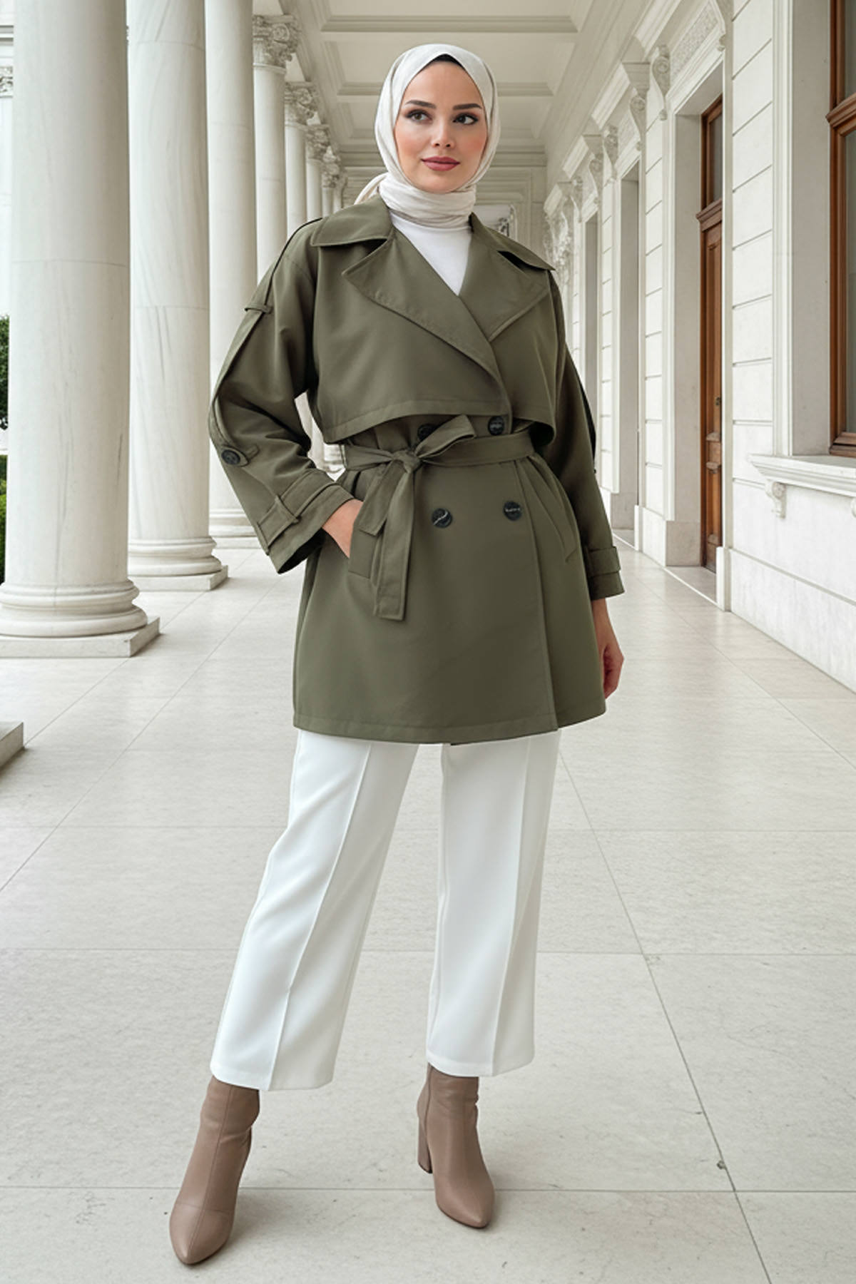 Kol Apoletli Trençkot 0014 - HAKİ |  