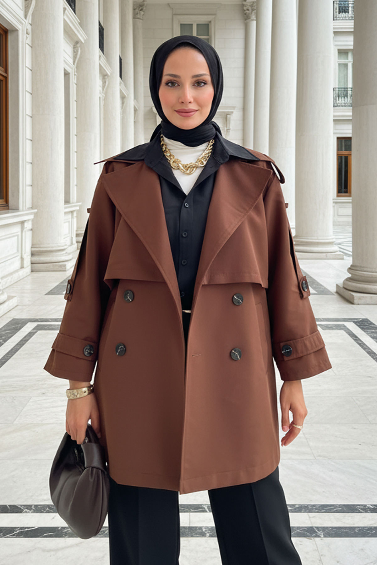 Kol Apoletli Trençkot 0014 - KAHVERENGİ |  