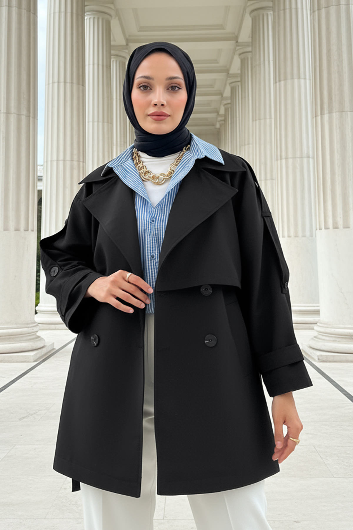 Kol Apoletli Trençkot 0014 - SİYAH |  