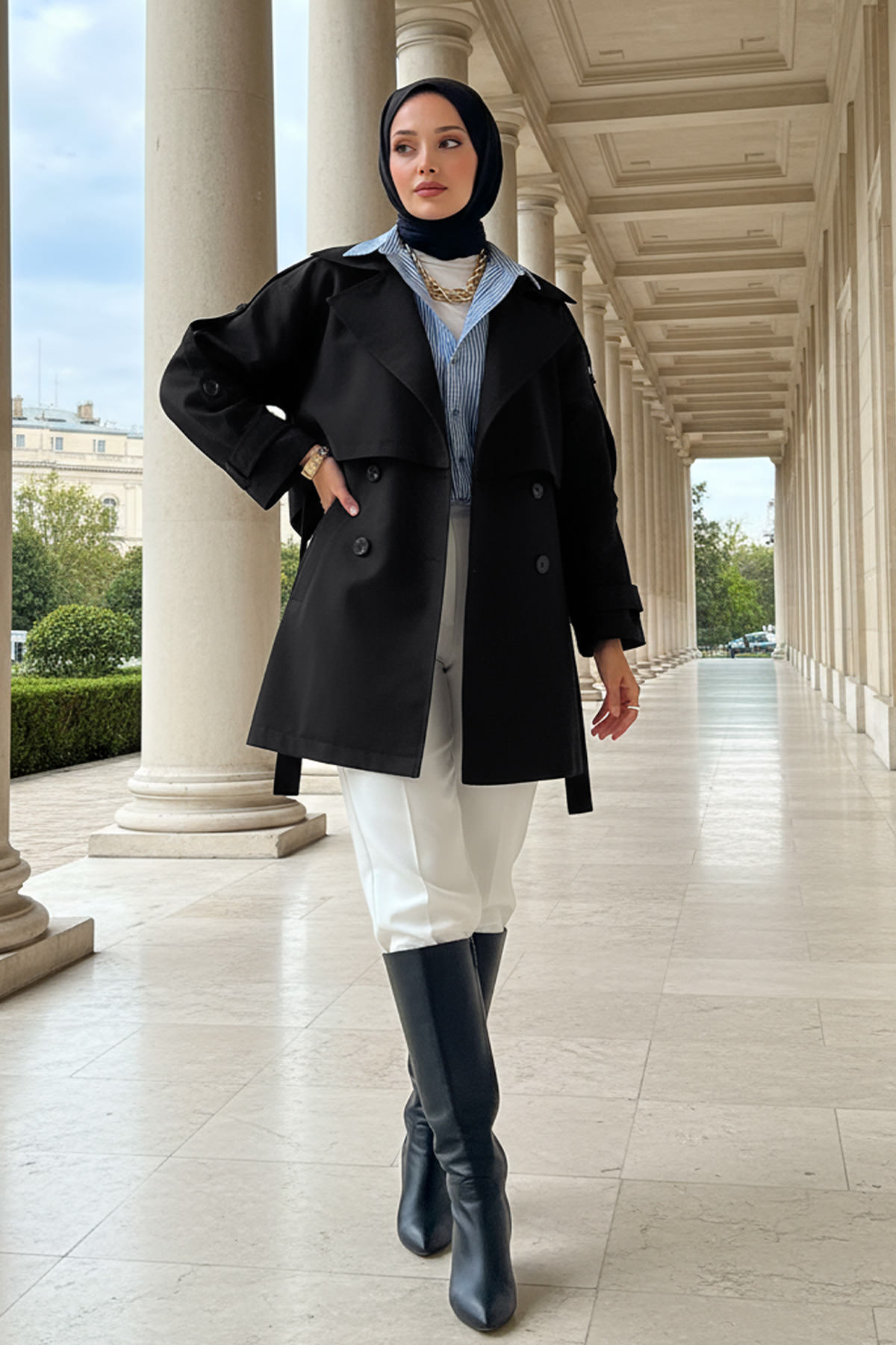 Kol Apoletli Trençkot 0014 - SİYAH |  