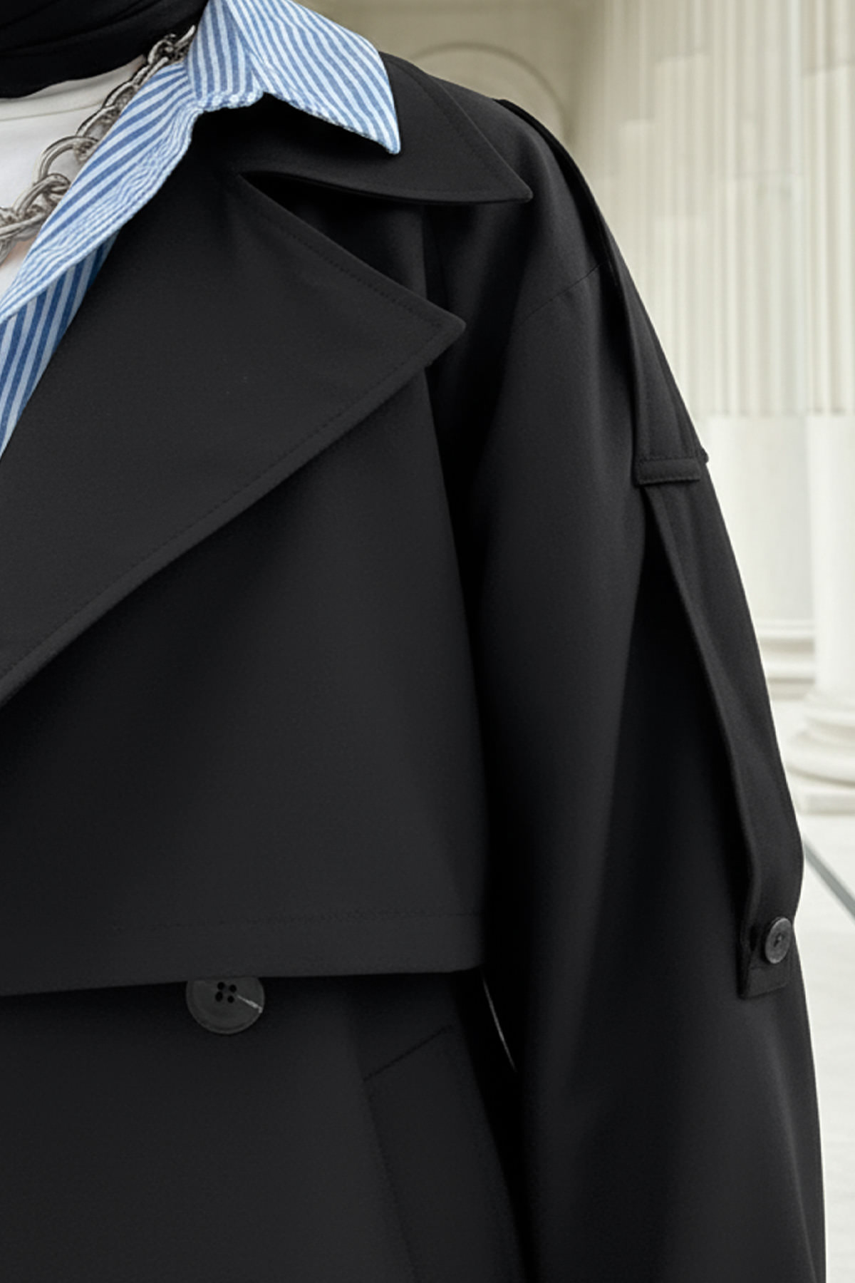 Kol Apoletli Trençkot 0014 - SİYAH |  