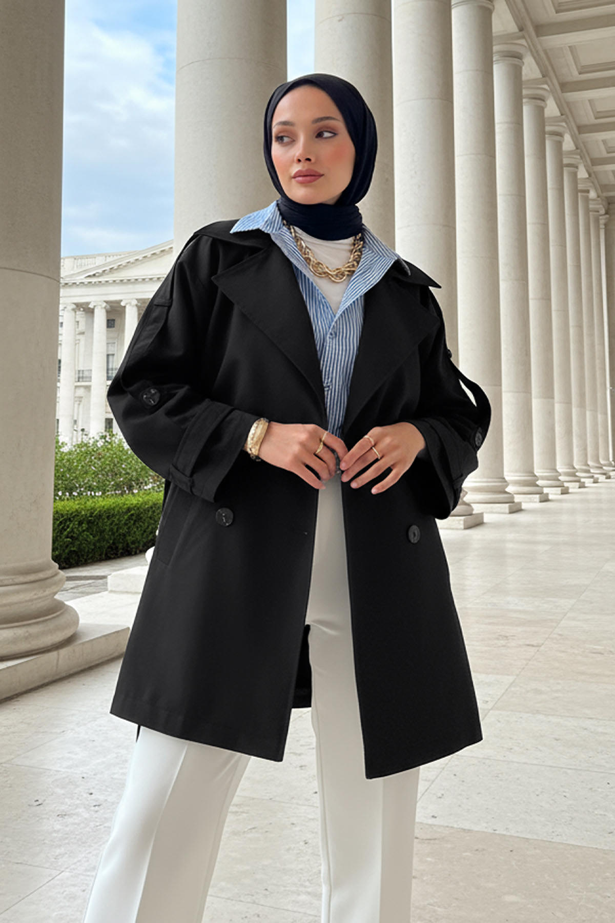 Kol Apoletli Trençkot 0014 - SİYAH |  