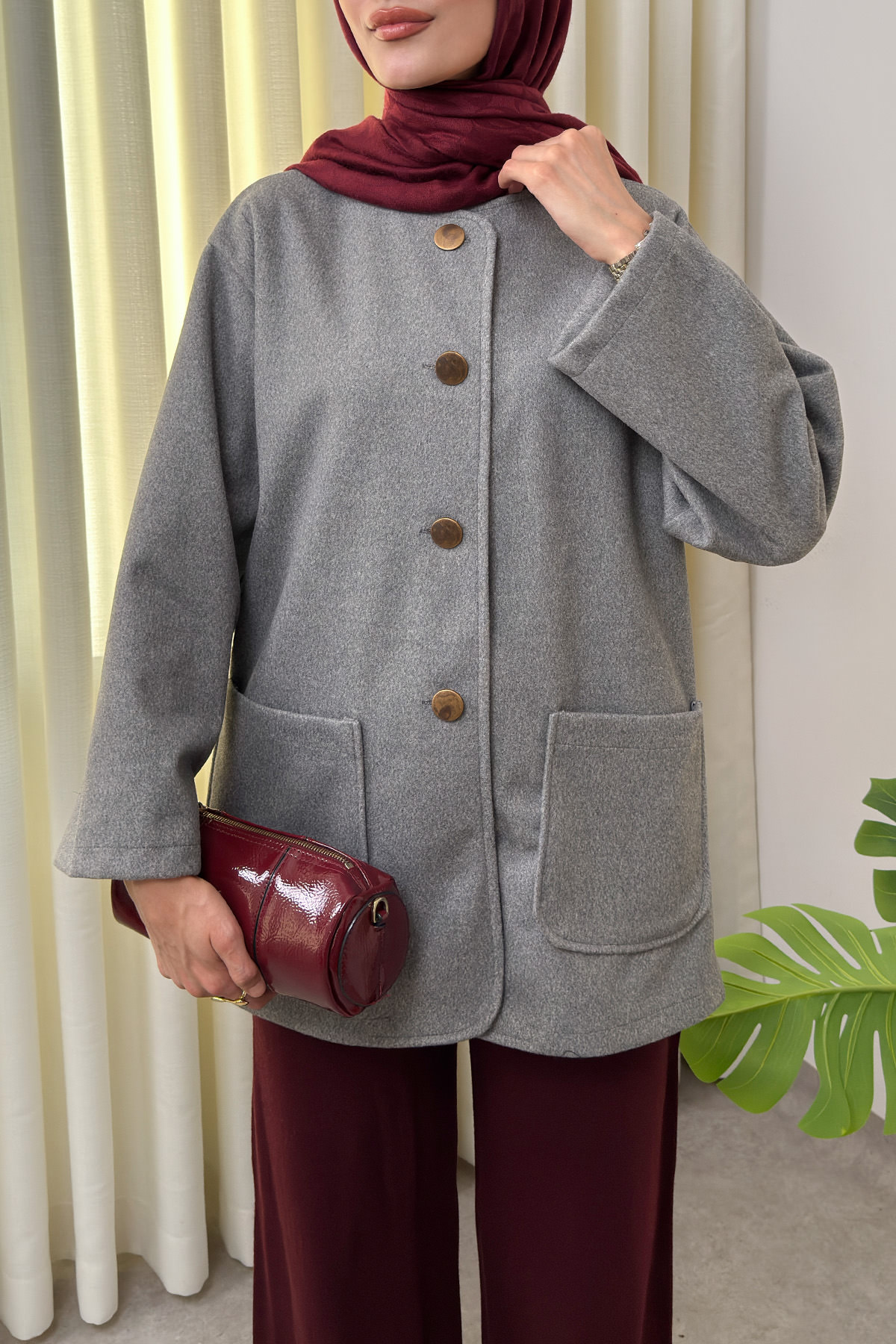 Kaşe Cepli Bisiklet Yaka Ceket 0017 - GRİ |  