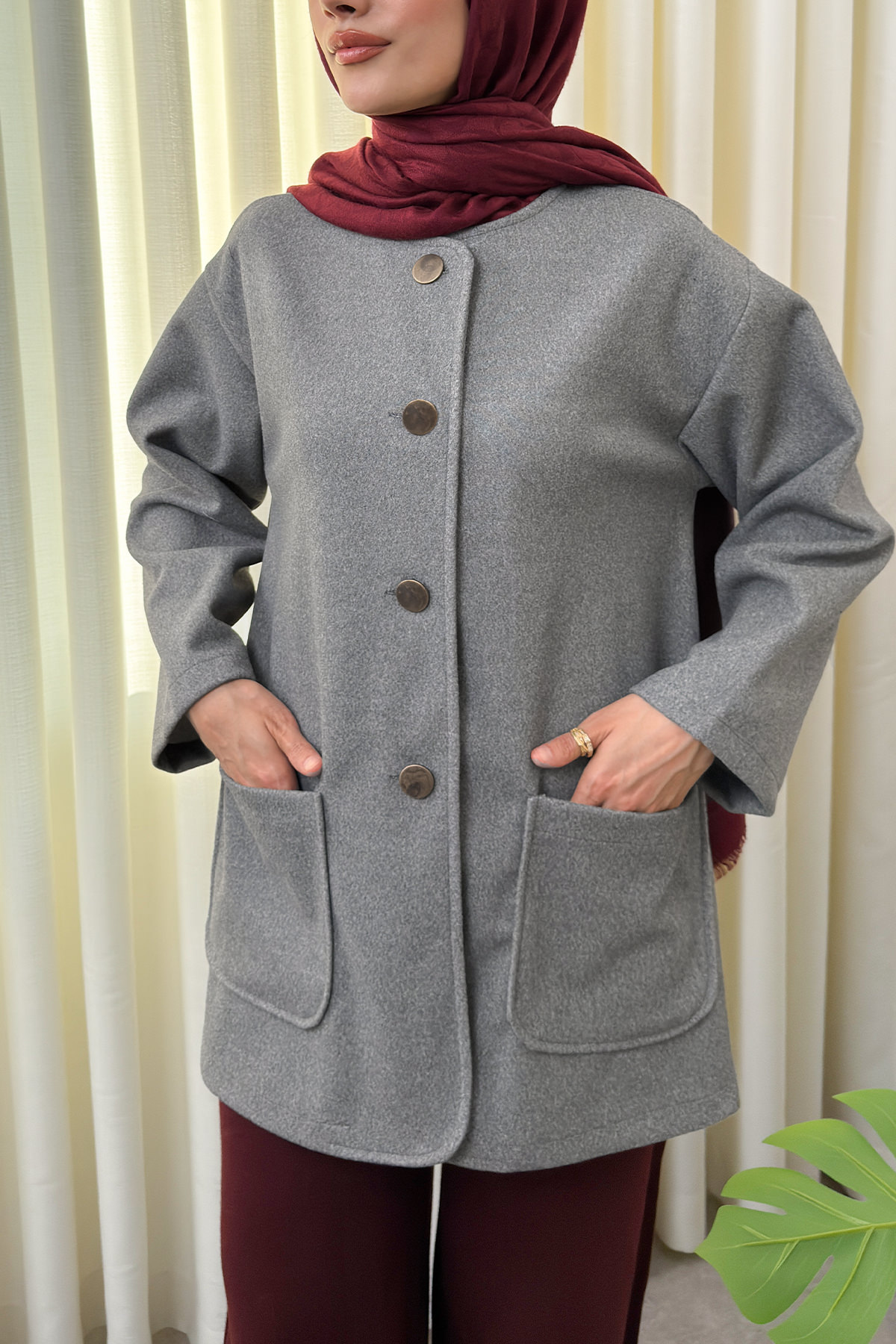 Kaşe Cepli Bisiklet Yaka Ceket 0017 - GRİ |  