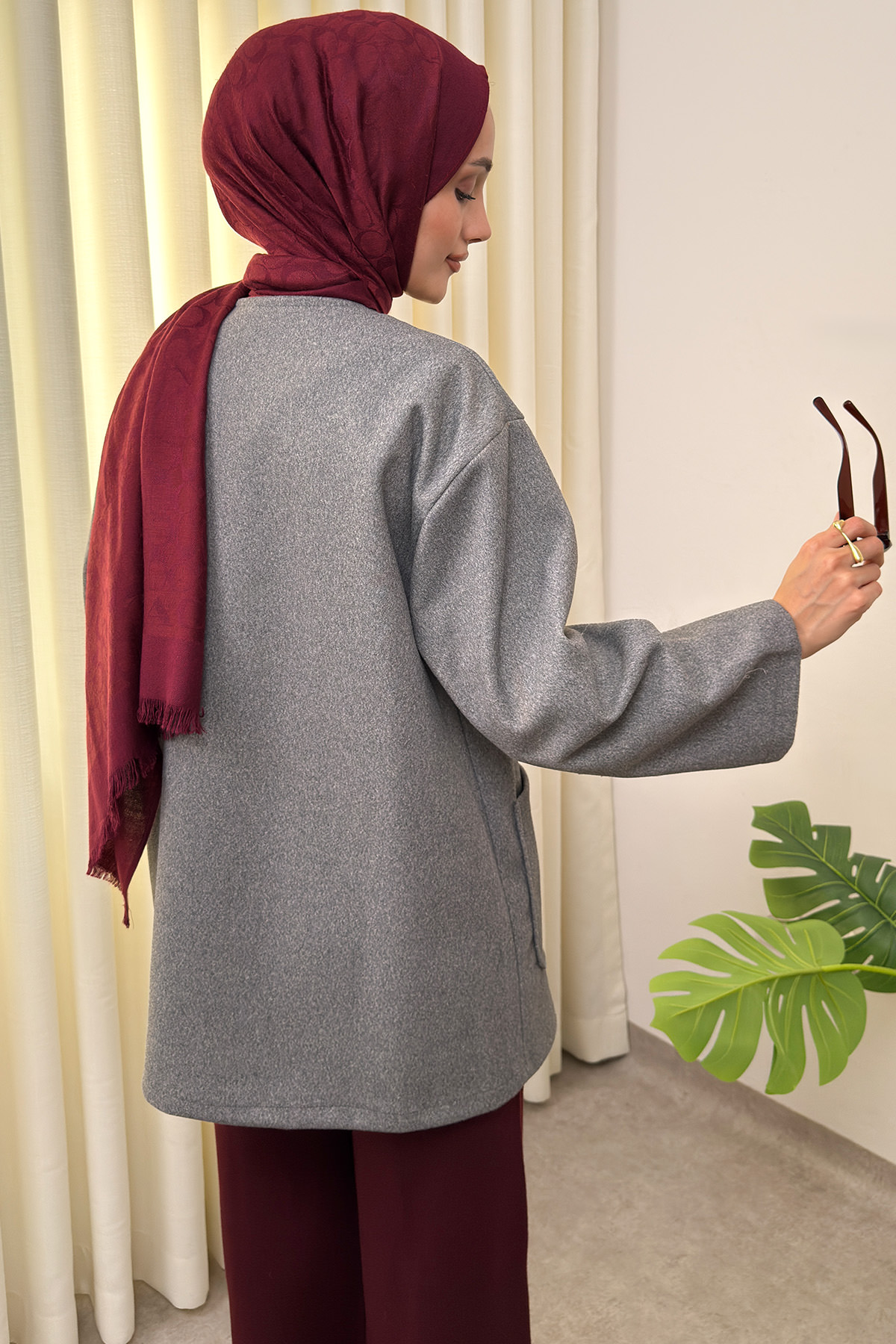 Kaşe Cepli Bisiklet Yaka Ceket 0017 - GRİ |  