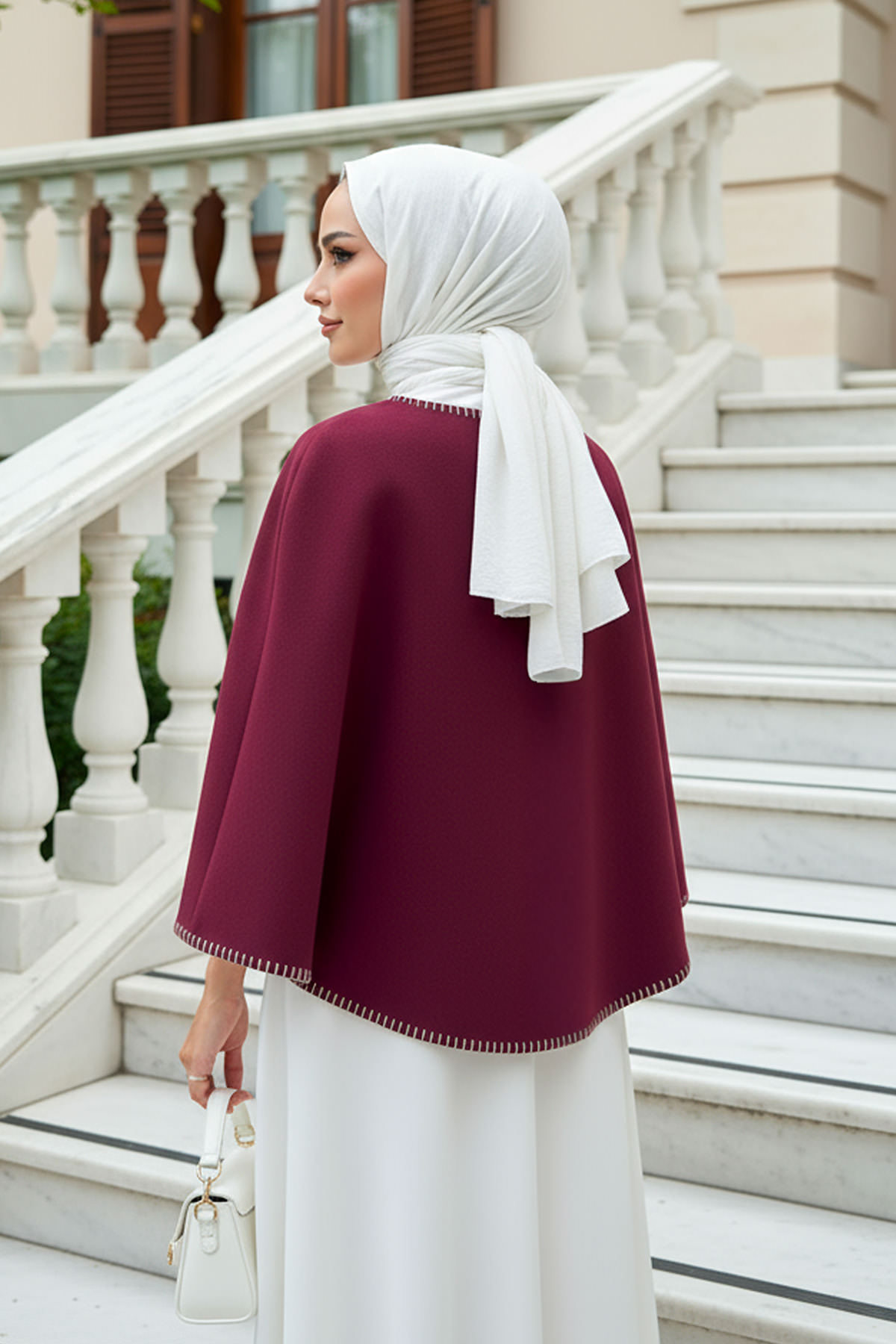 Tek Düğmeli Kaşe Panço 0018 - BORDO |  