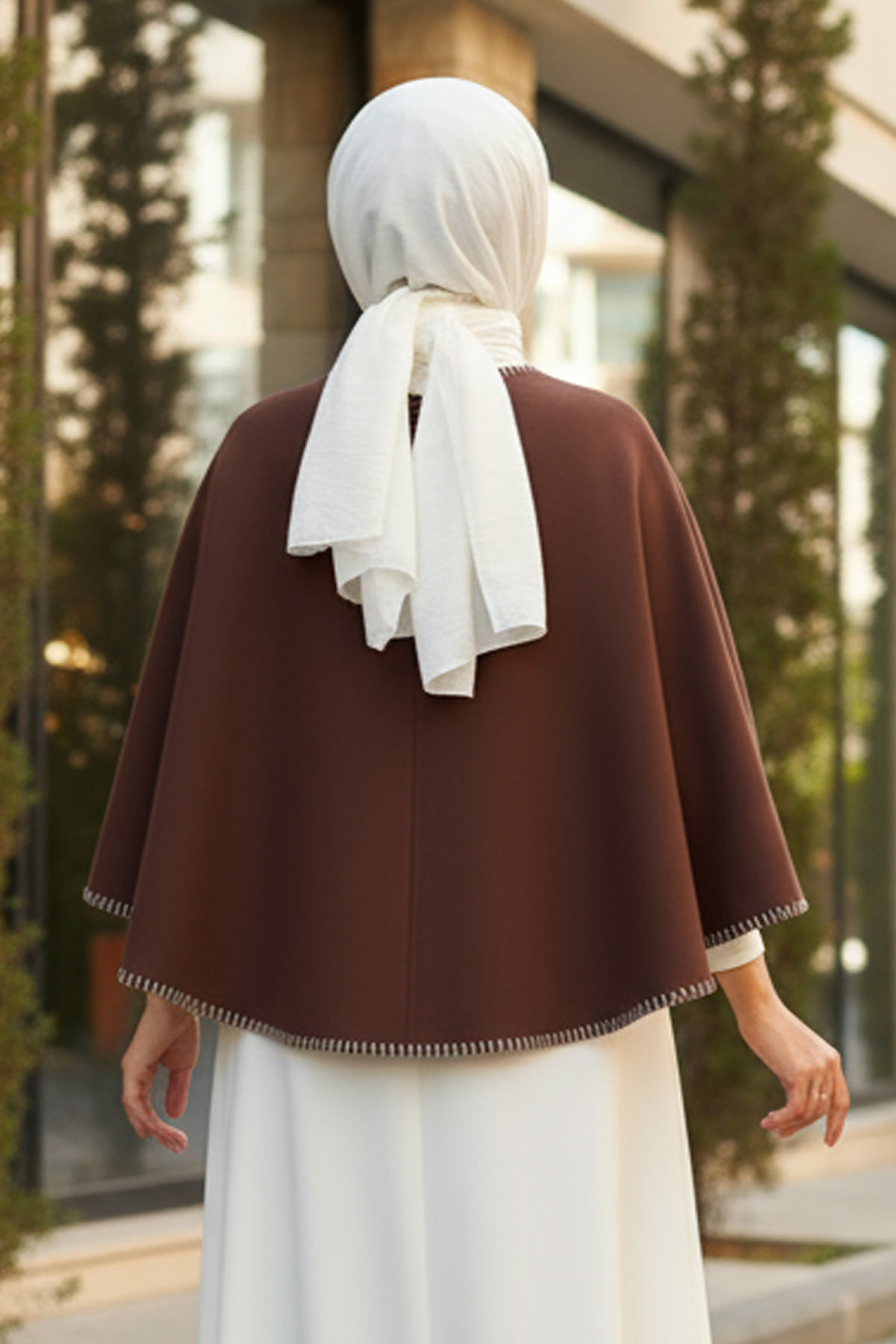 Tek Düğmeli Kaşe Panço 0018 - KAHVERENGİ |  