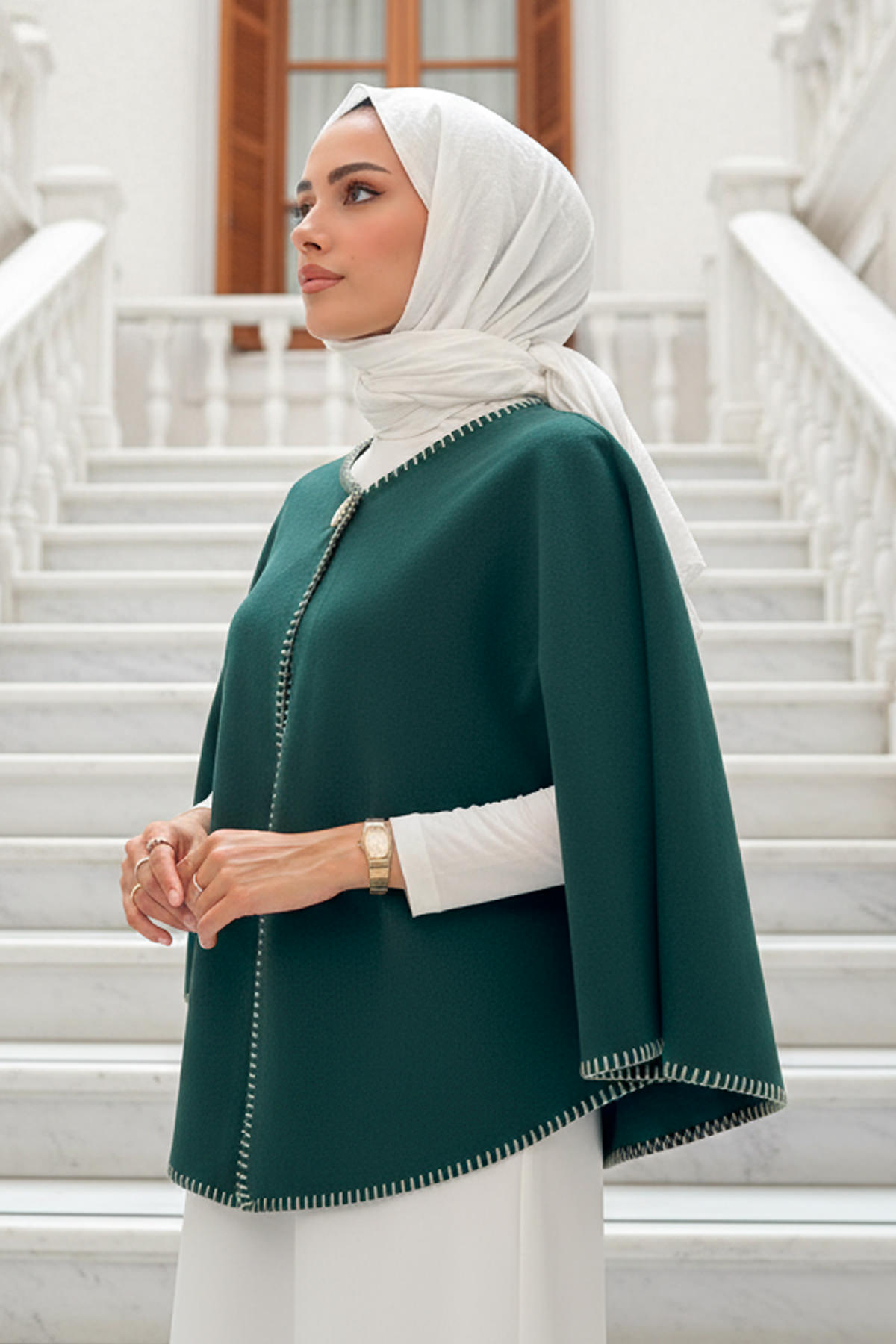 Tek Düğmeli Kaşe Panço 0018 - ZÜMRÜT YEŞİLİ |  