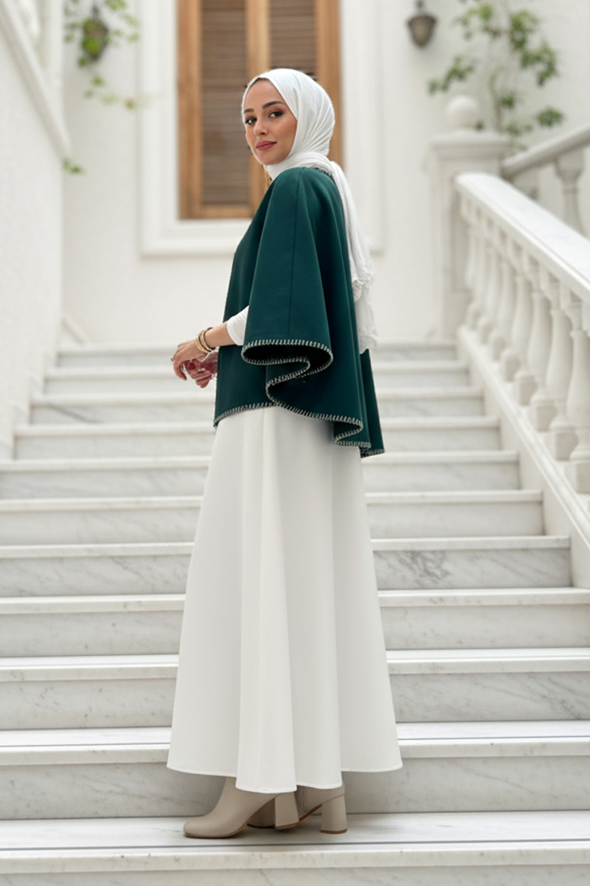 Tek Düğmeli Kaşe Panço 0018 - ZÜMRÜT YEŞİLİ |  