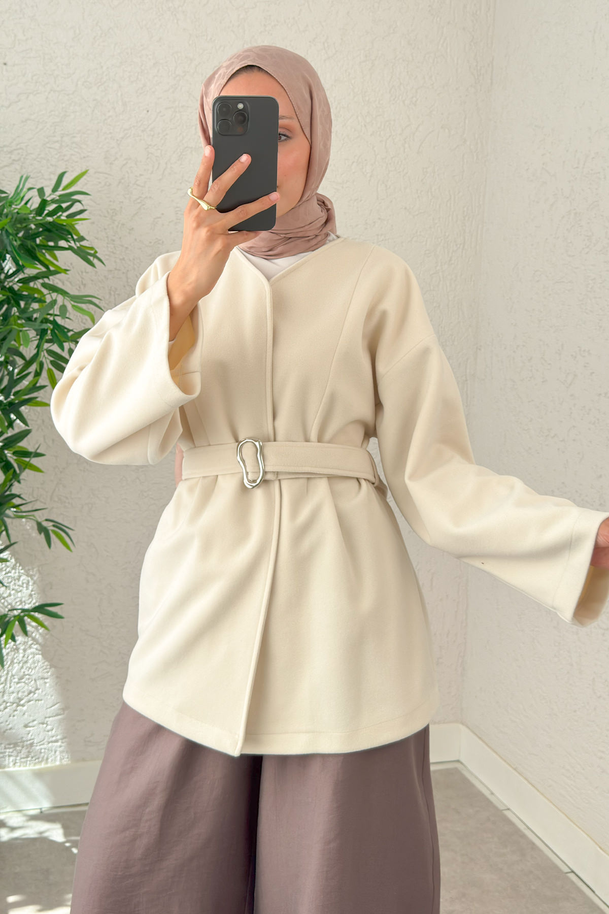 Premium Kaşe Kaban 0019 - KREM |  