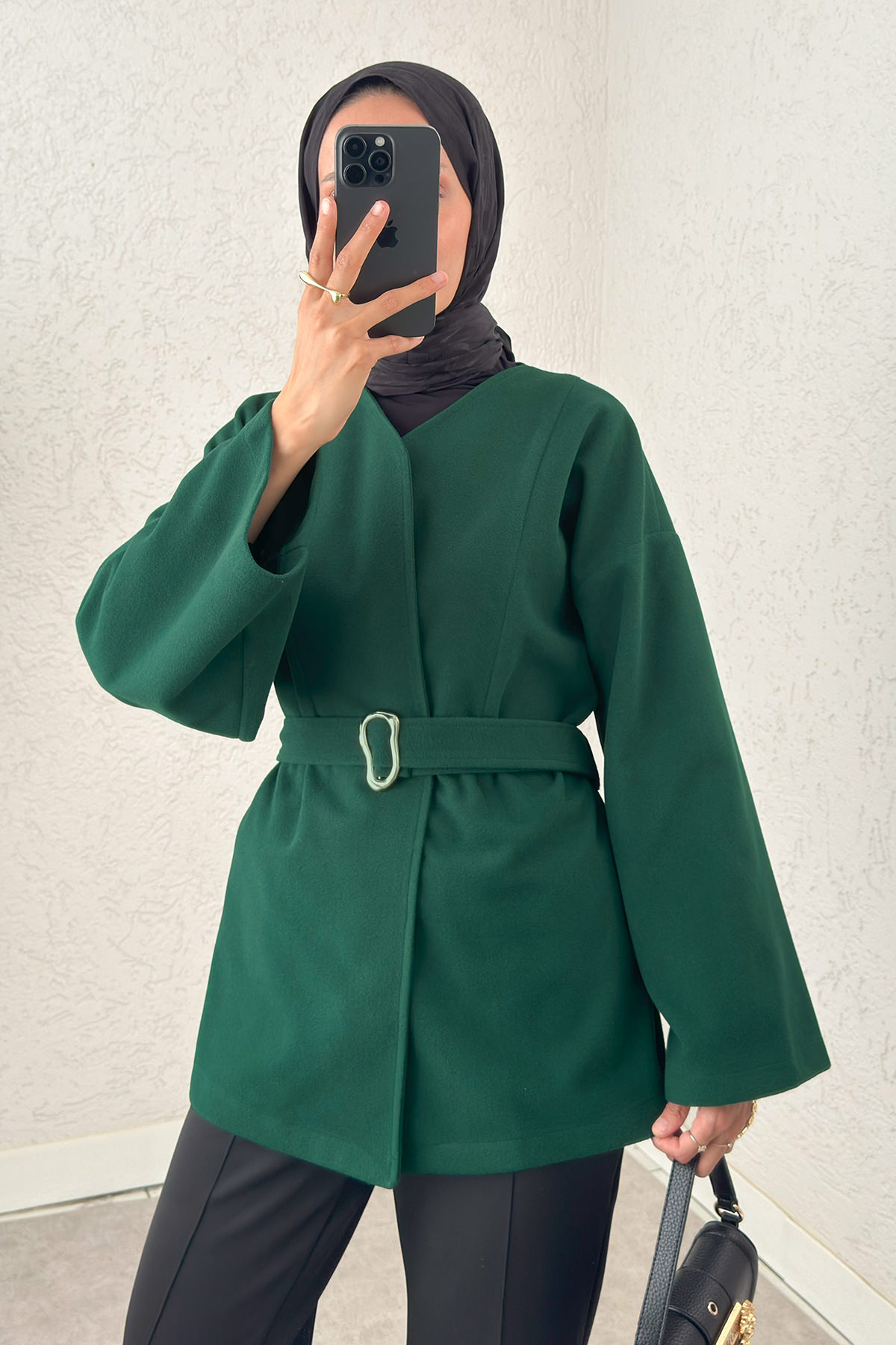 Premium Kaşe Kaban 0019 - ZÜMRÜT YEŞİLİ |  