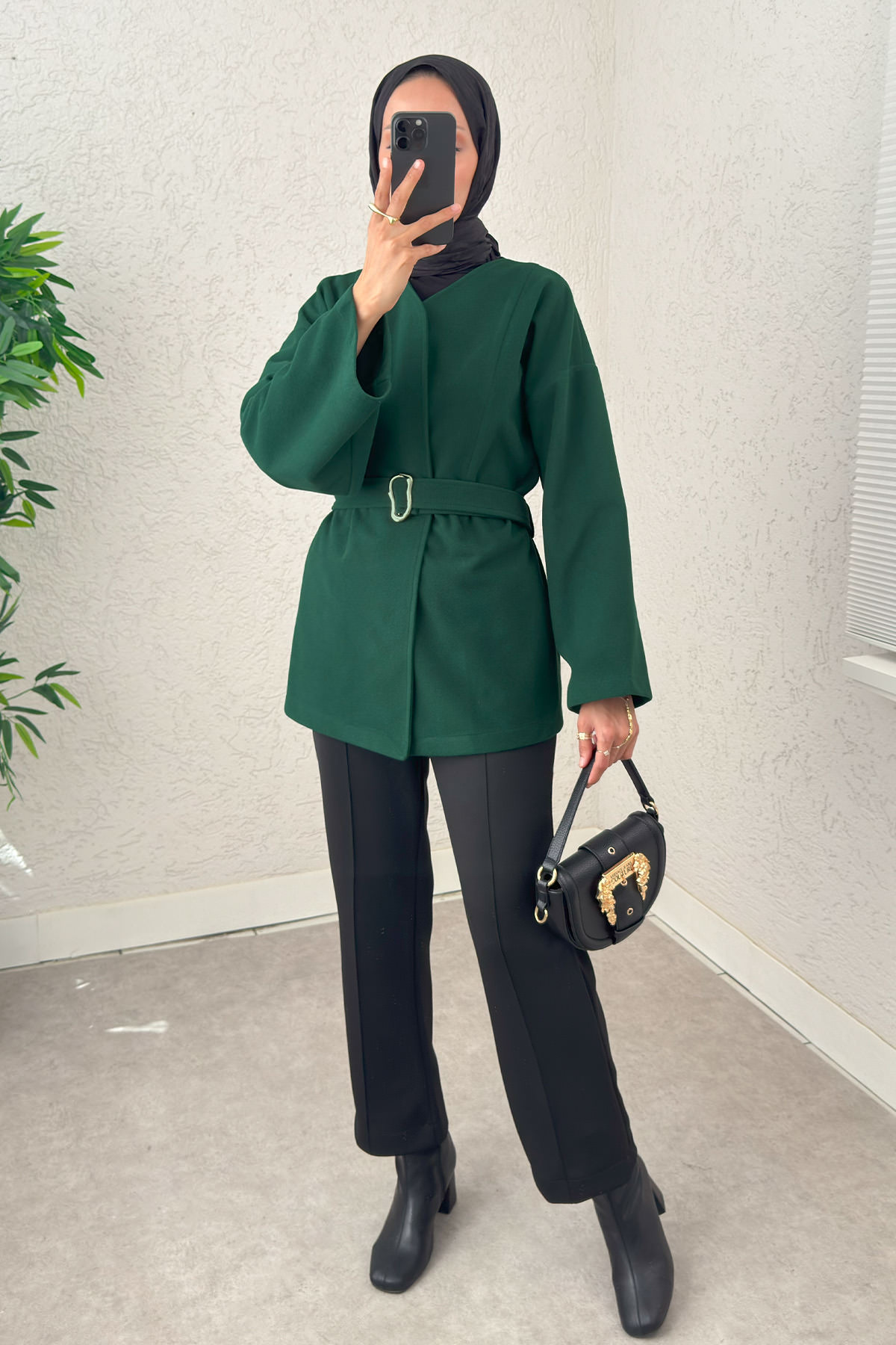 Premium Kaşe Kaban 0019 - ZÜMRÜT YEŞİLİ |  