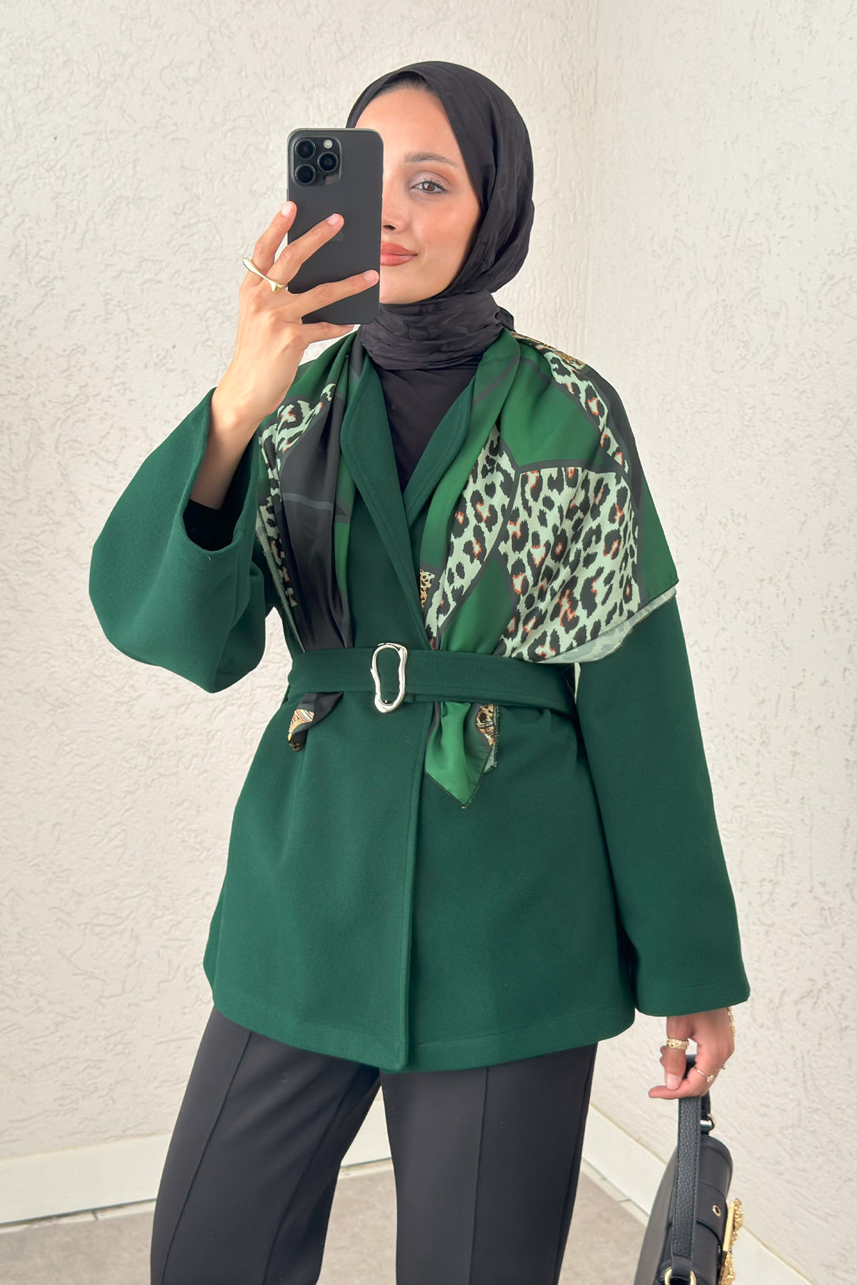 Premium Kaşe Kaban 0019 - ZÜMRÜT YEŞİLİ |  