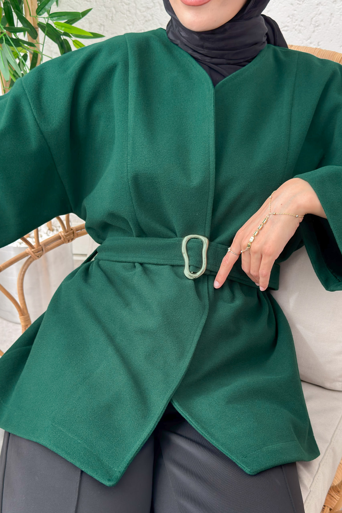 Premium Kaşe Kaban 0019 - ZÜMRÜT YEŞİLİ |  