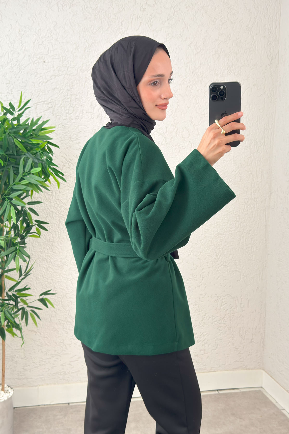 Premium Kaşe Kaban 0019 - ZÜMRÜT YEŞİLİ |  