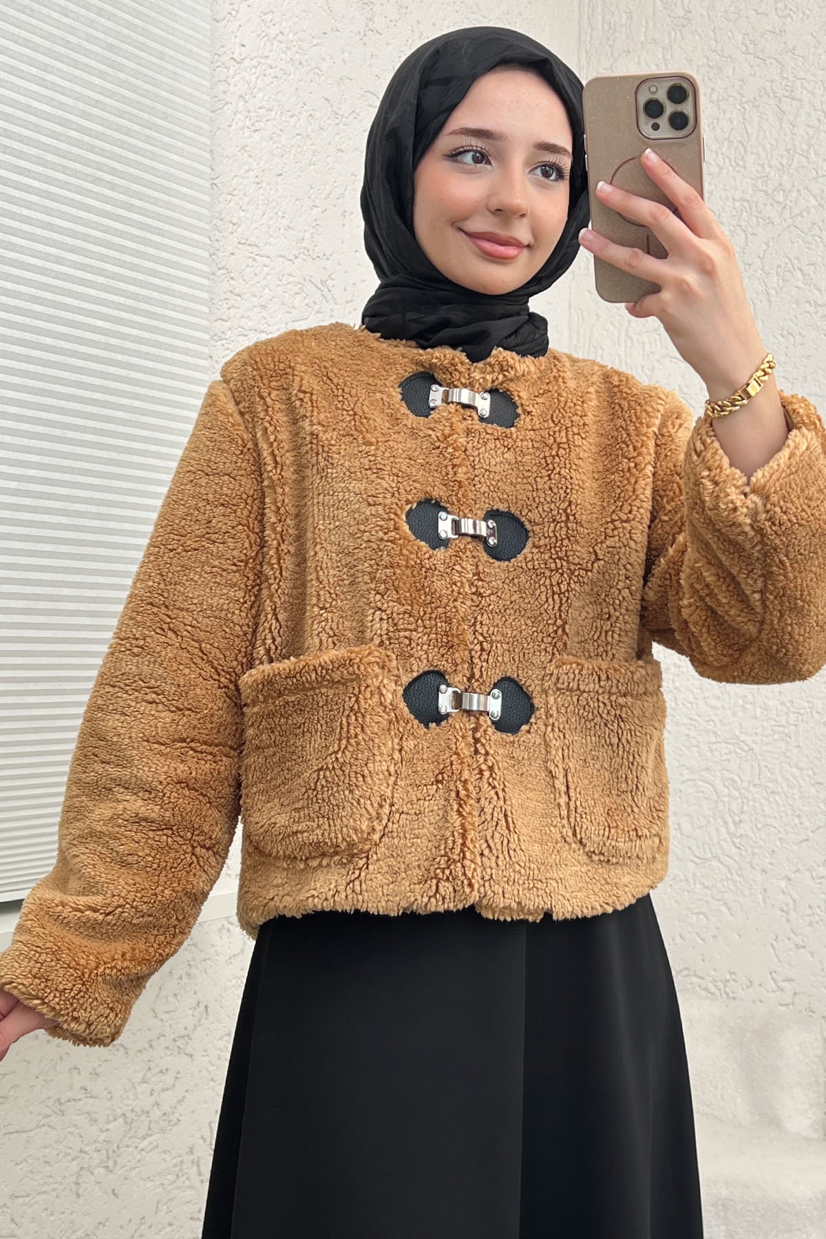 Toka Detaylı Peluş Ceket 0020 - CAMEL | zenne.com 