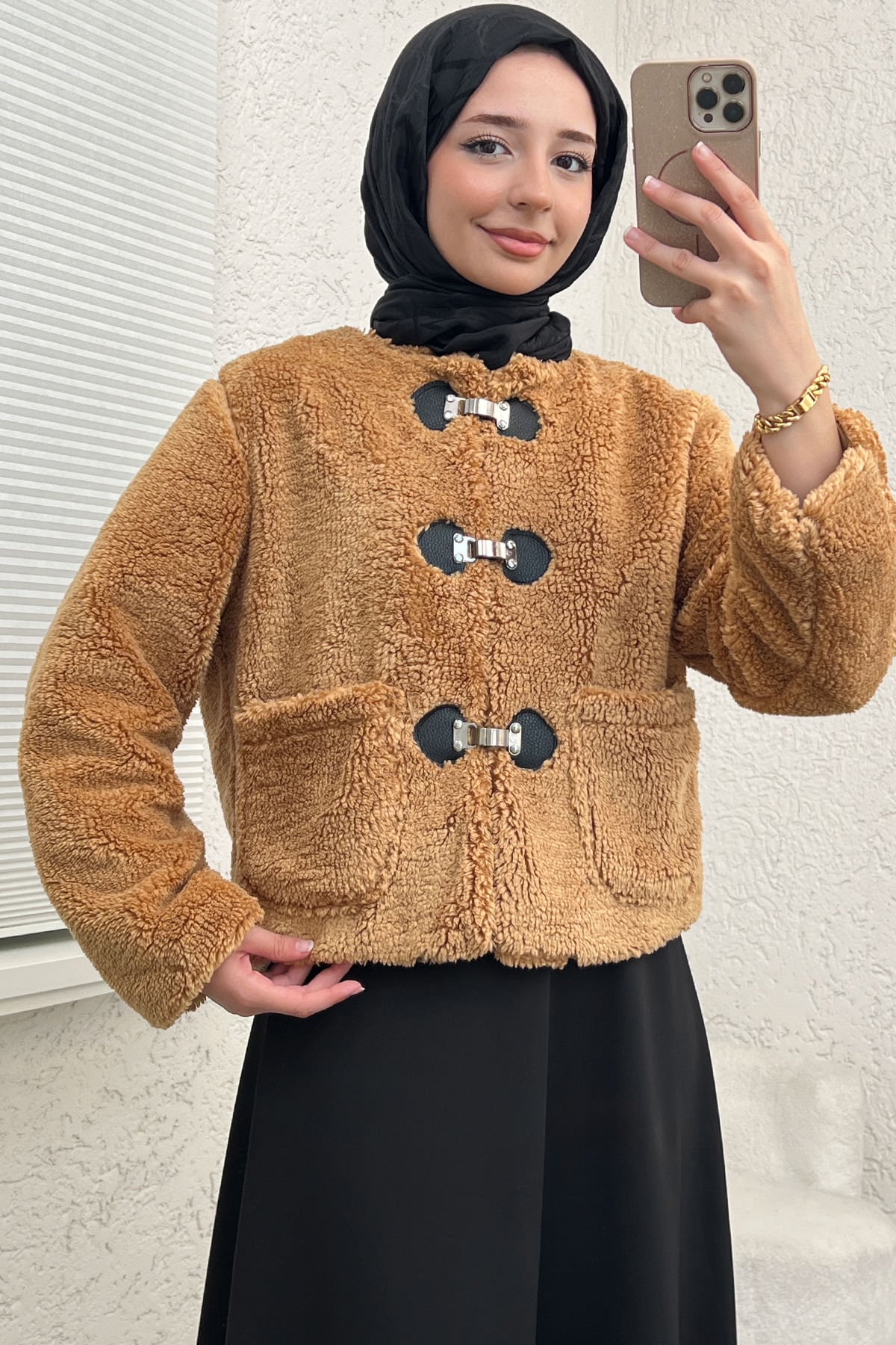 Toka Detaylı Peluş Ceket 0020 - CAMEL | zenne.com 