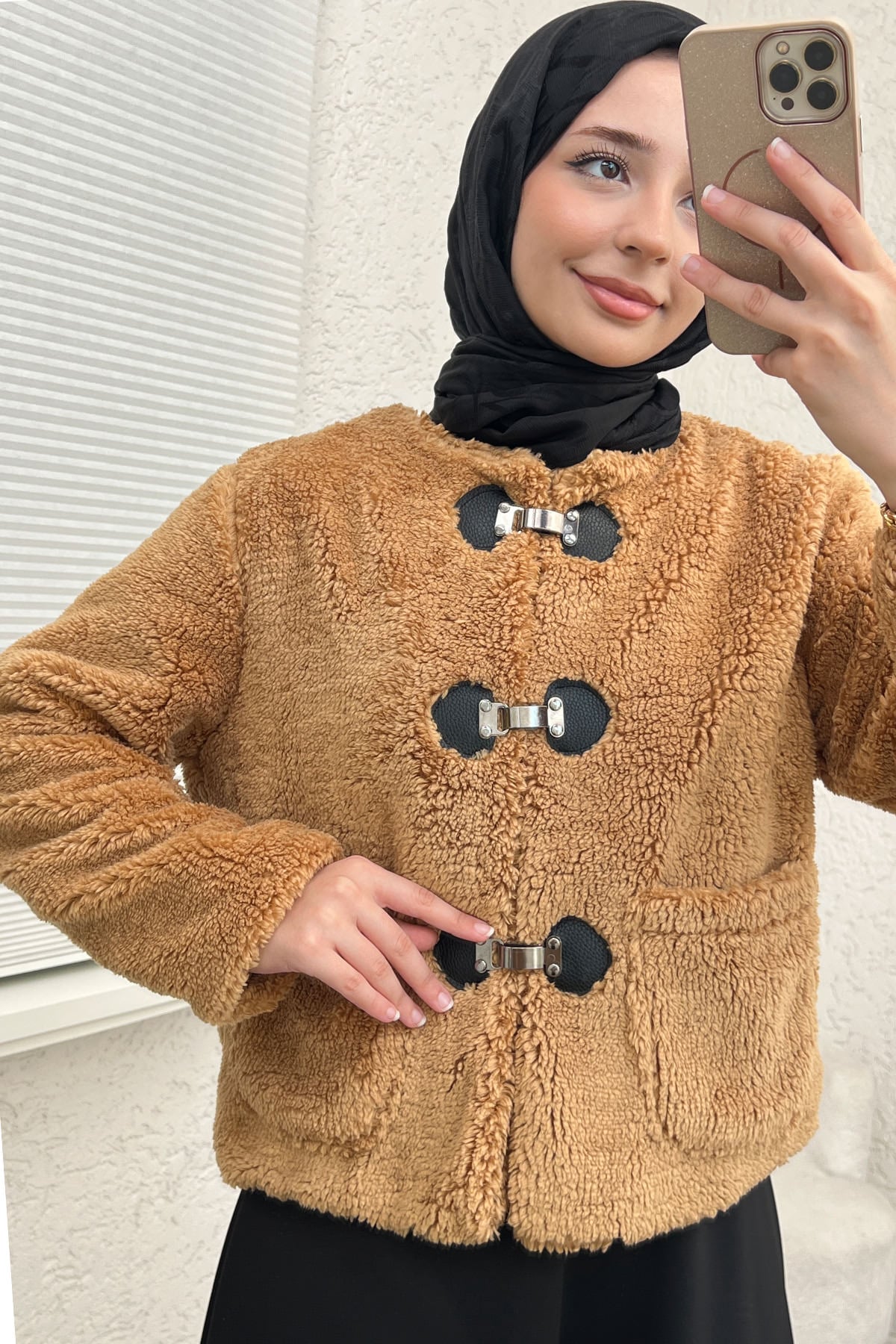 Toka Detaylı Peluş Ceket 0020 - CAMEL | zenne.com 