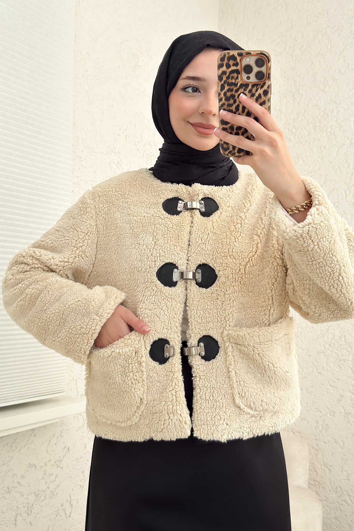 Toka Detaylı Peluş Ceket 0020 - BEJ | zenne.com 