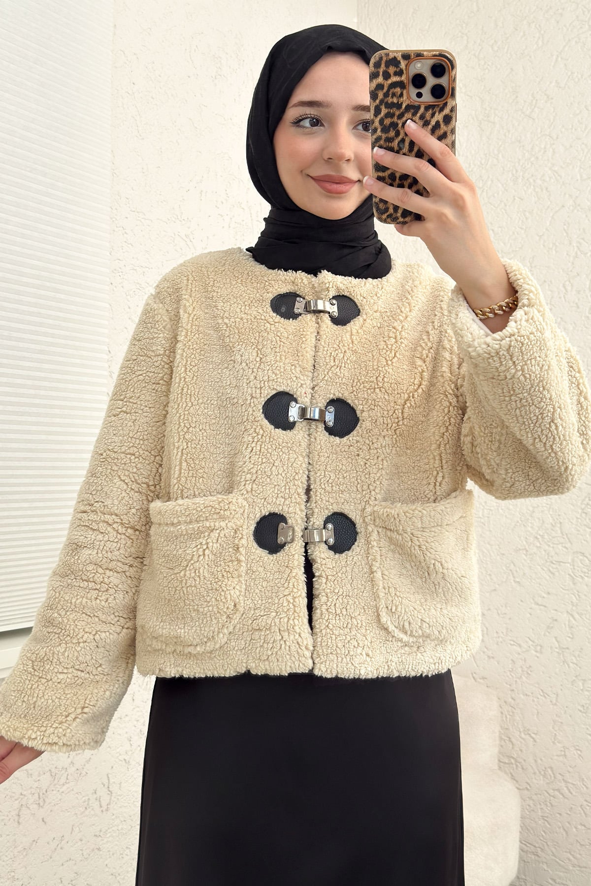 Toka Detaylı Peluş Ceket 0020 - BEJ | zenne.com 