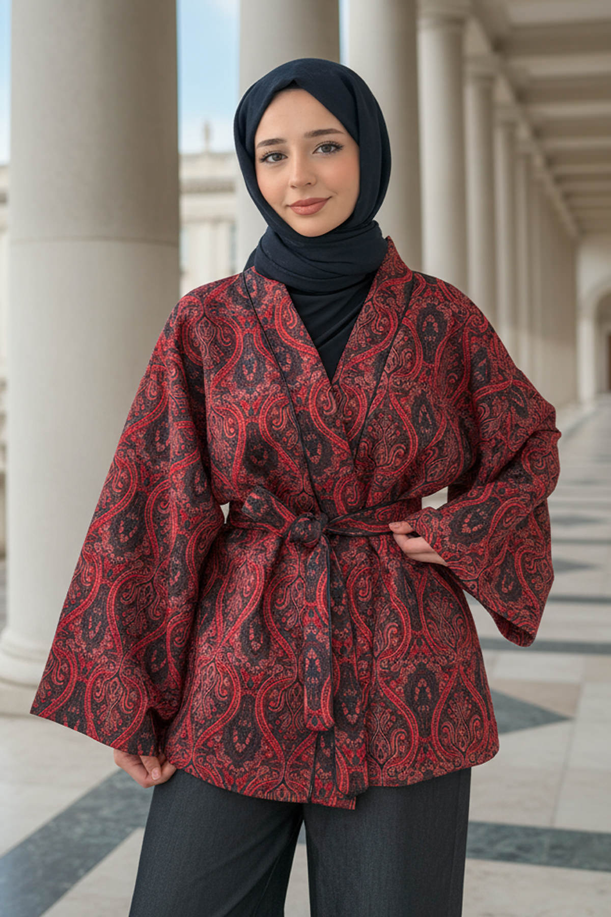 Otantik Desen Kimono 0022 - BORDO |  
