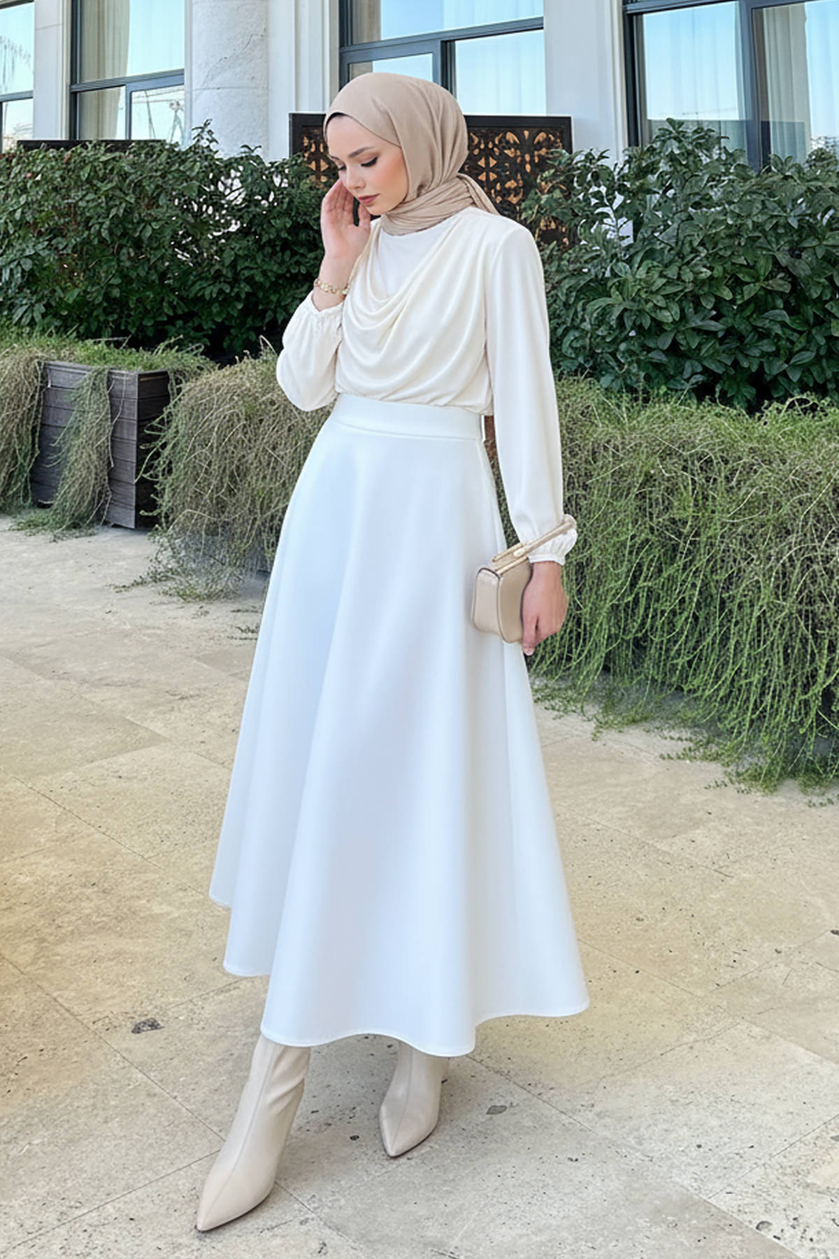Scuba Kloş Etek 0023 - BEYAZ |  