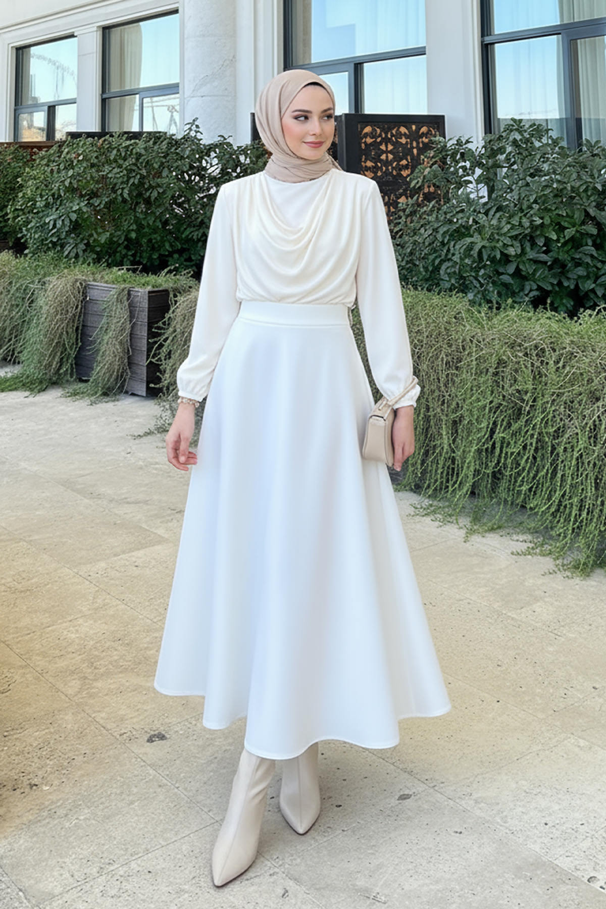Scuba Kloş Etek 0023 - BEYAZ |  