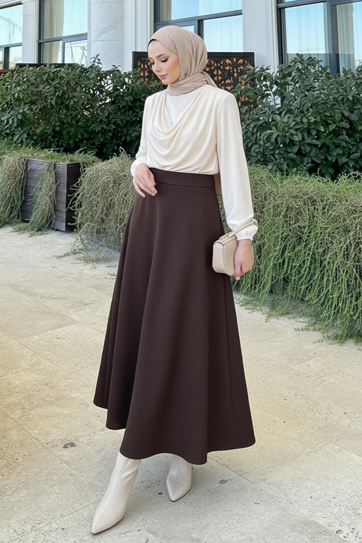 Scuba Kloş Etek 0023 - KOYU KAHVERENGİ |  