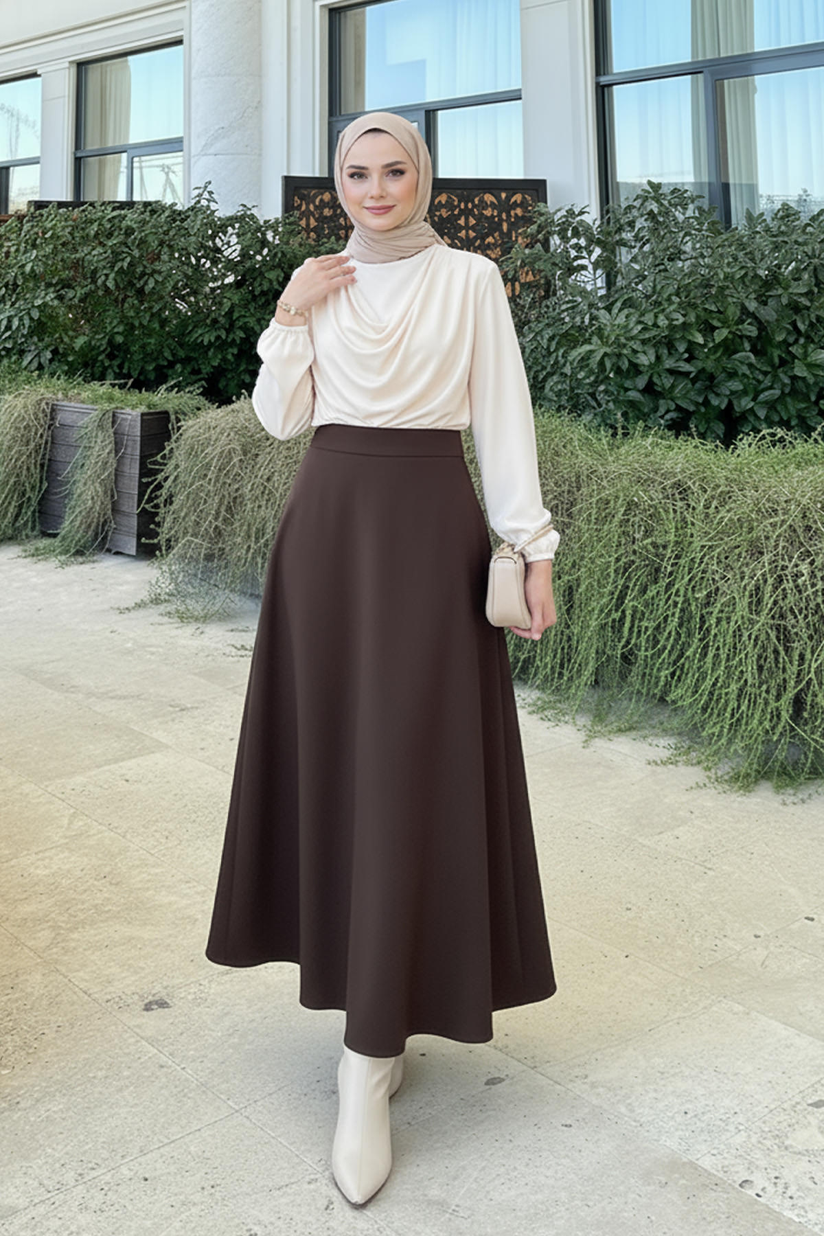 Scuba Kloş Etek 0023 - KOYU KAHVERENGİ |  