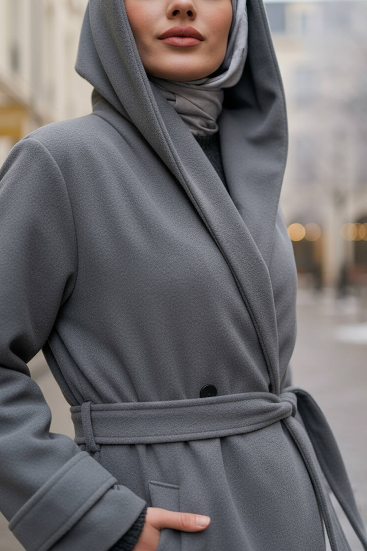 Kapüşonlu Kaşe Kaban 0027 - GRİ |  