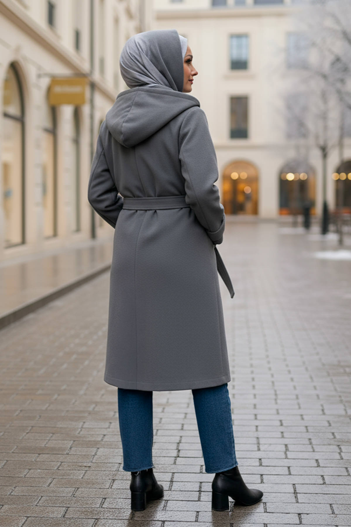 Kapüşonlu Kaşe Kaban 0027 - GRİ |  