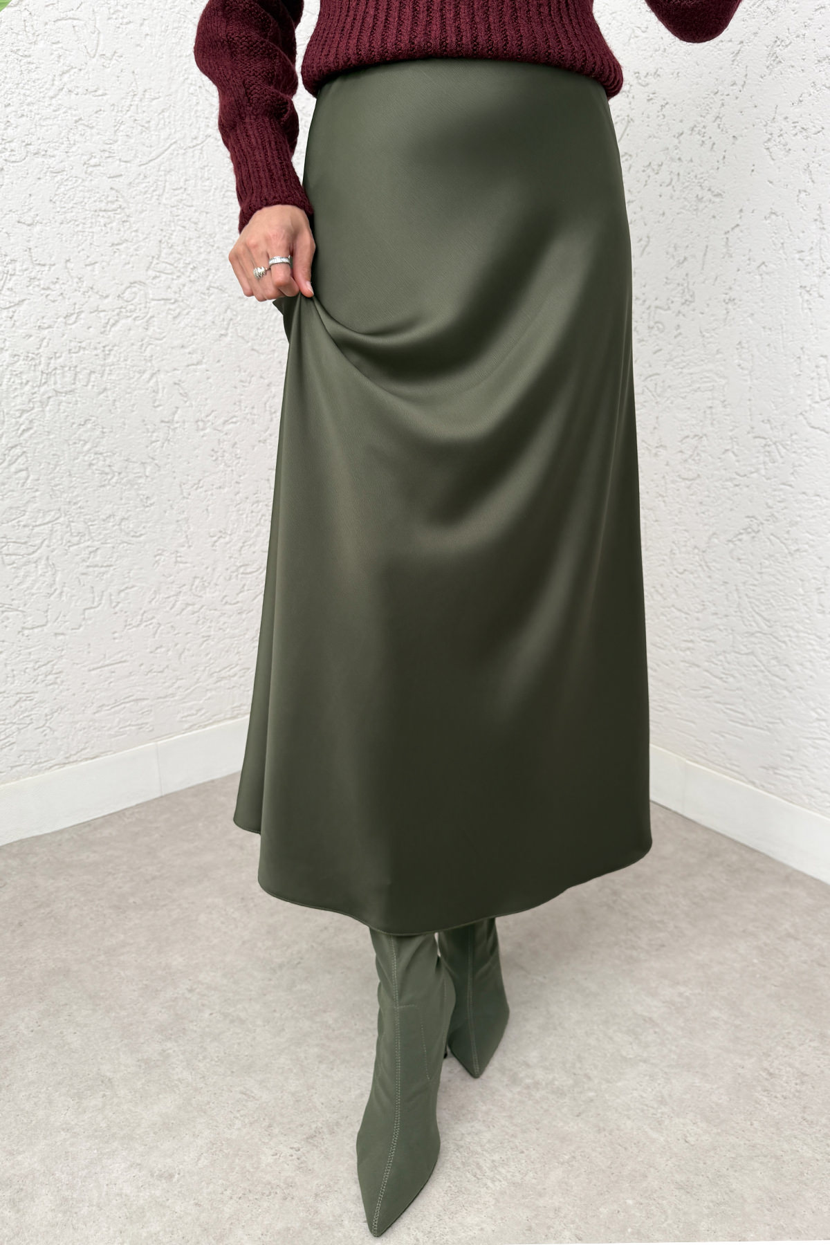 A Kesim Saten Etek 0031 - HAKİ |  