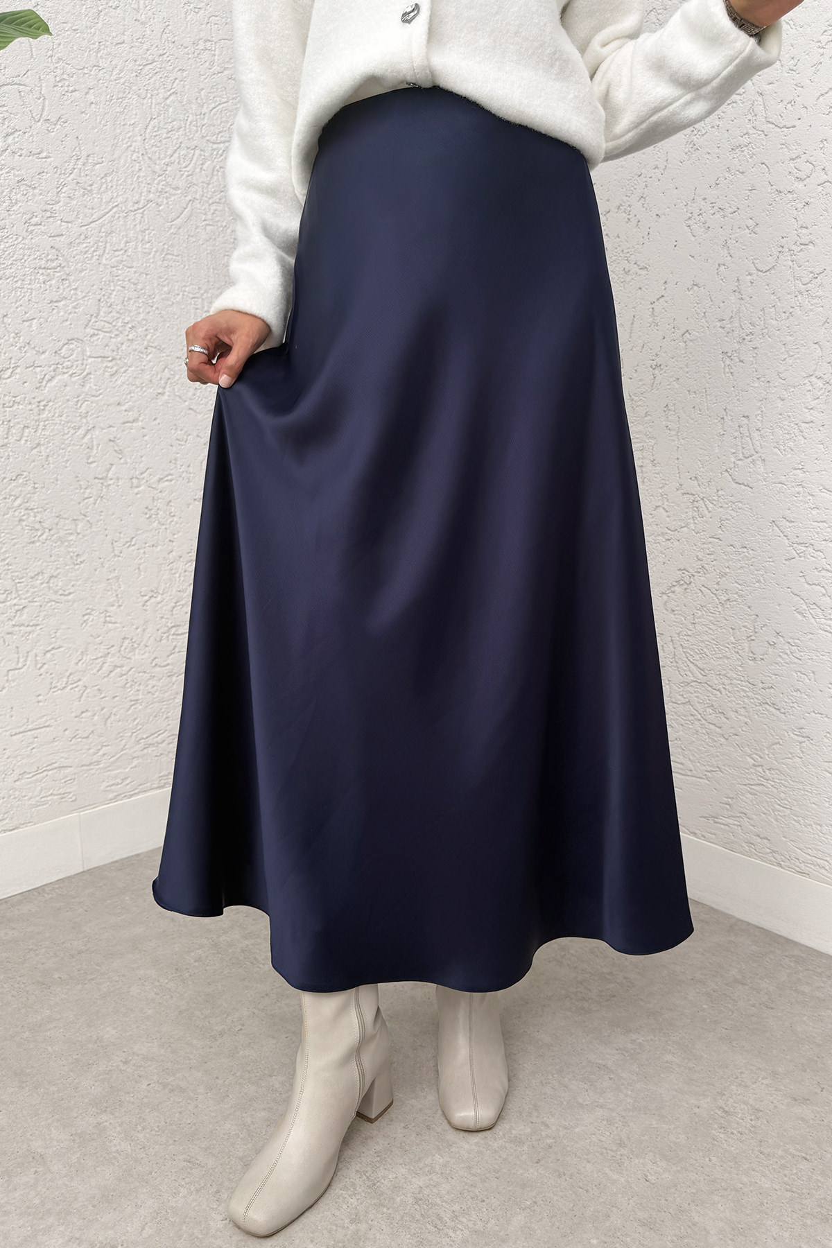 A Kesim Saten Etek 0031 - LACİVERT |  