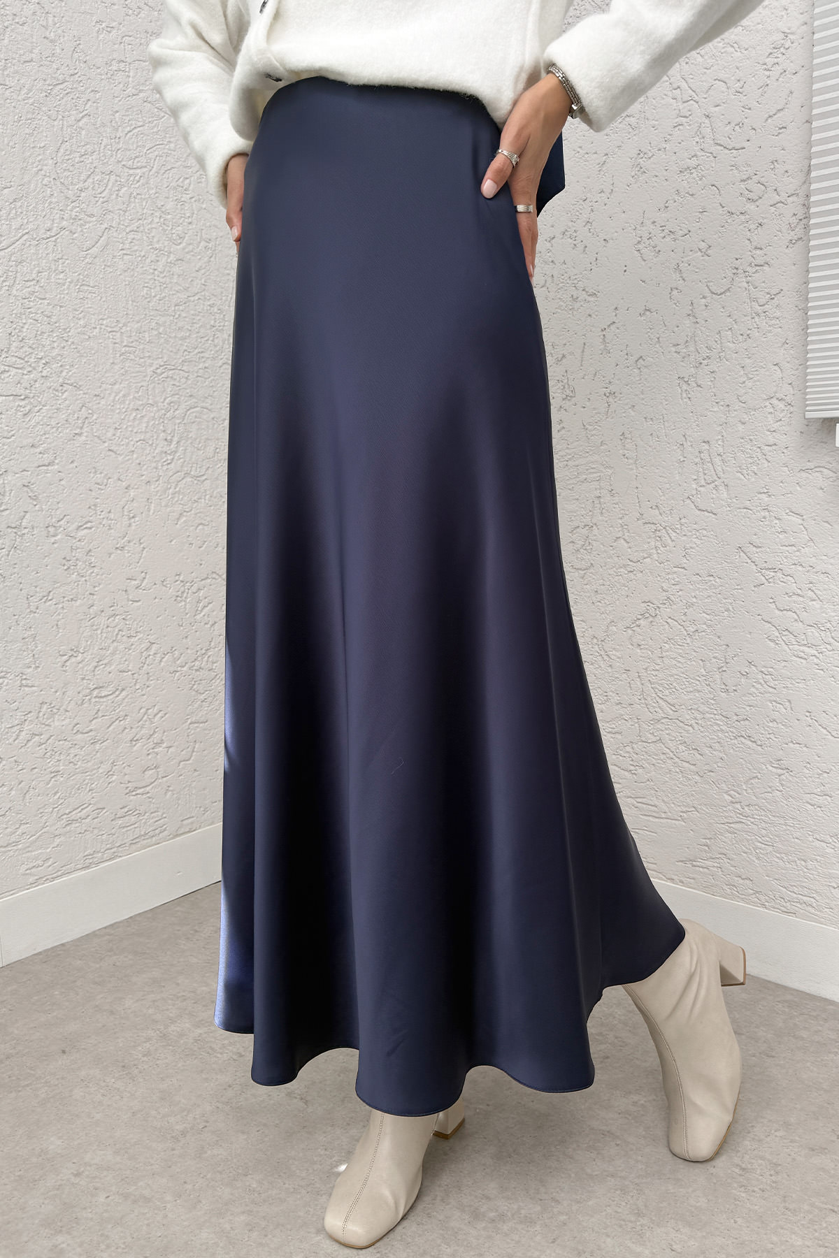 A Kesim Saten Etek 0031 - LACİVERT |  