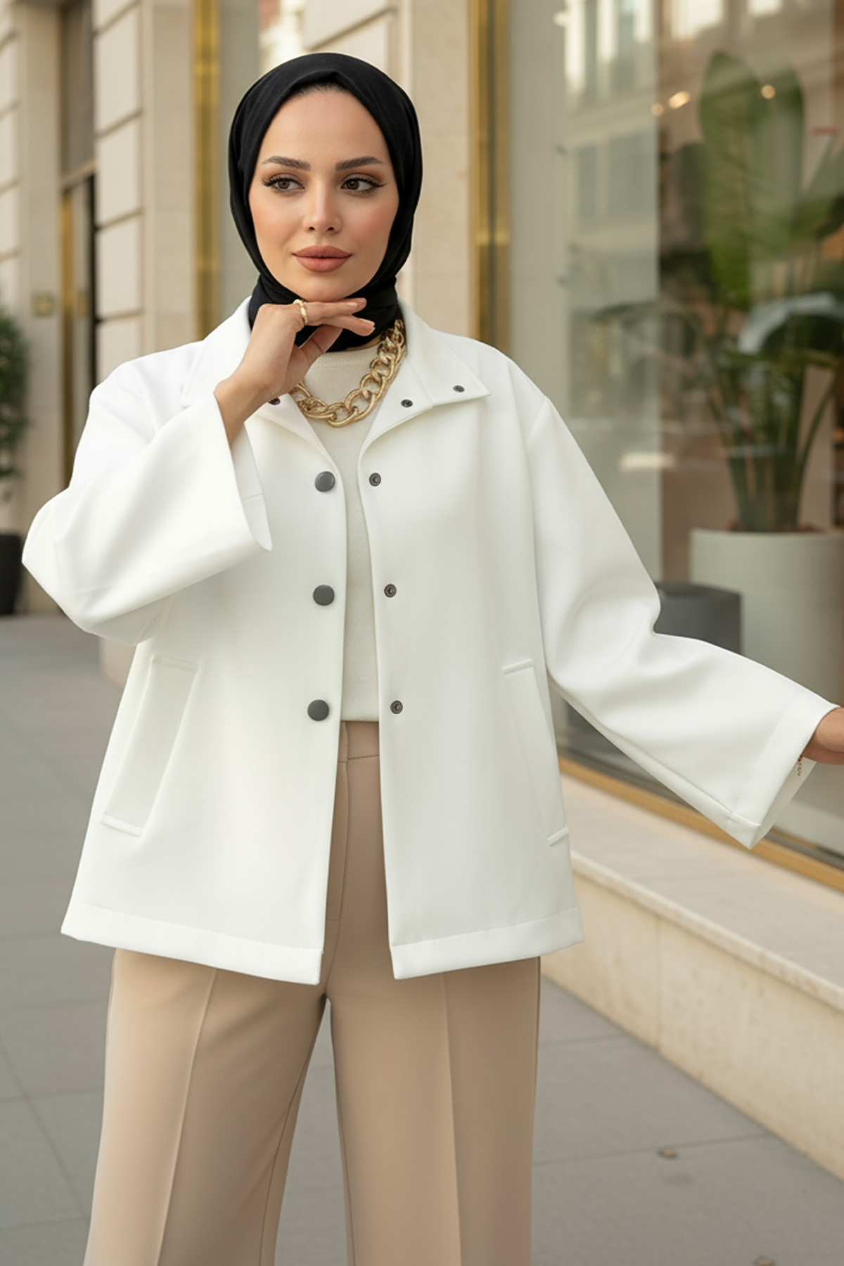 Hakim Yaka Scuba Ceket 0032 - BEYAZ |  