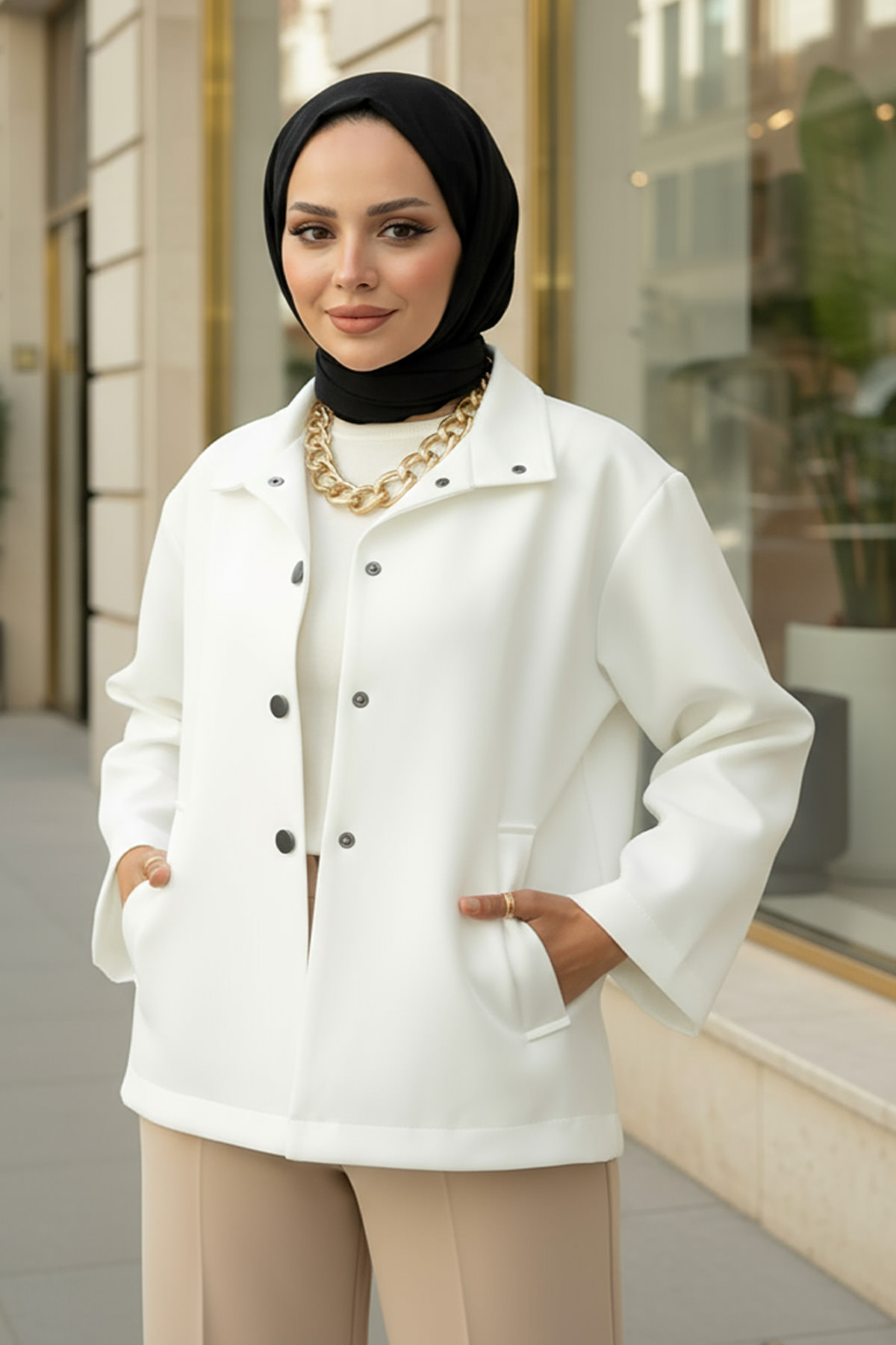 Hakim Yaka Scuba Ceket 0032 - BEYAZ |  