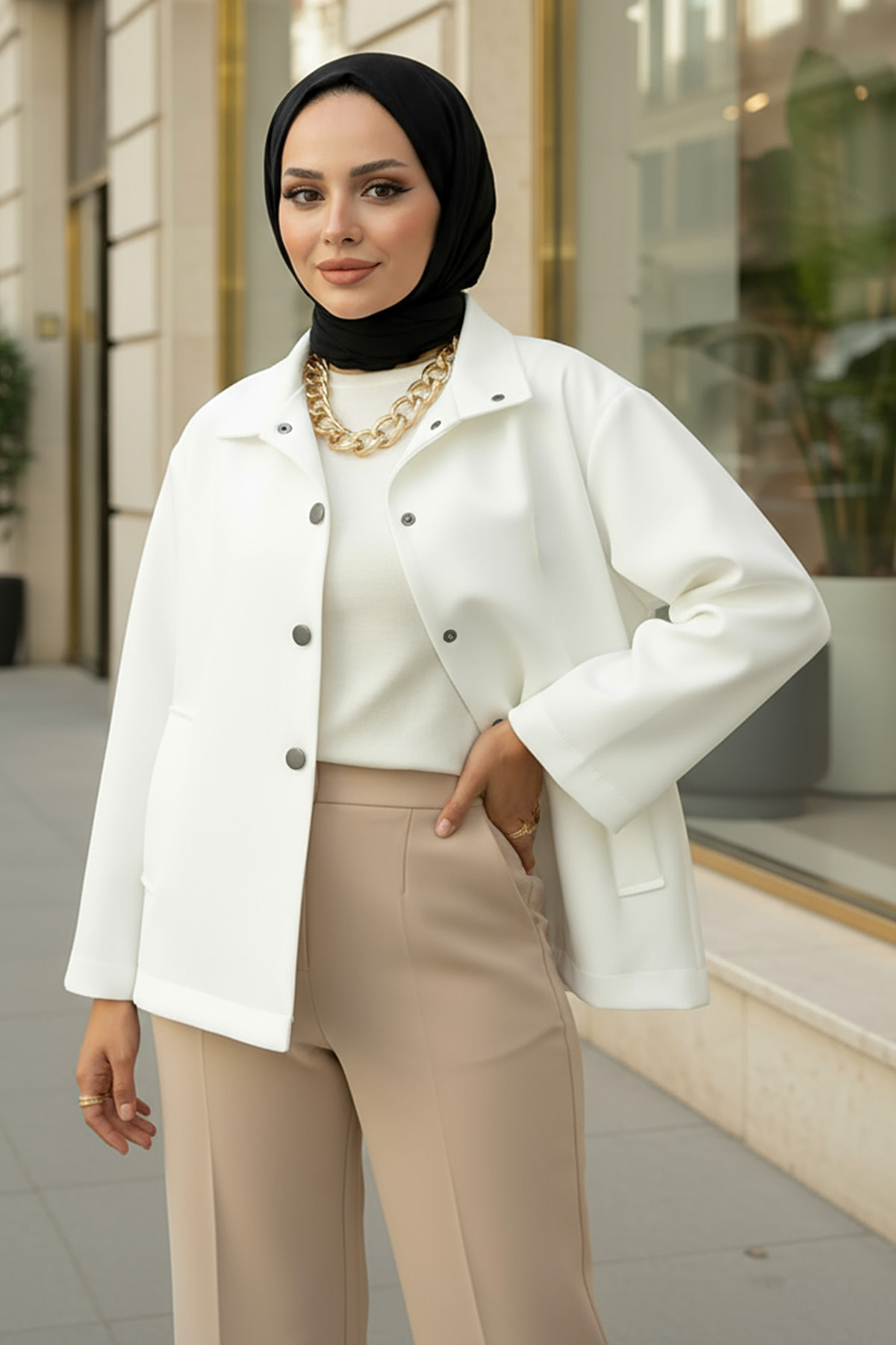 Hakim Yaka Scuba Ceket 0032 - BEYAZ |  